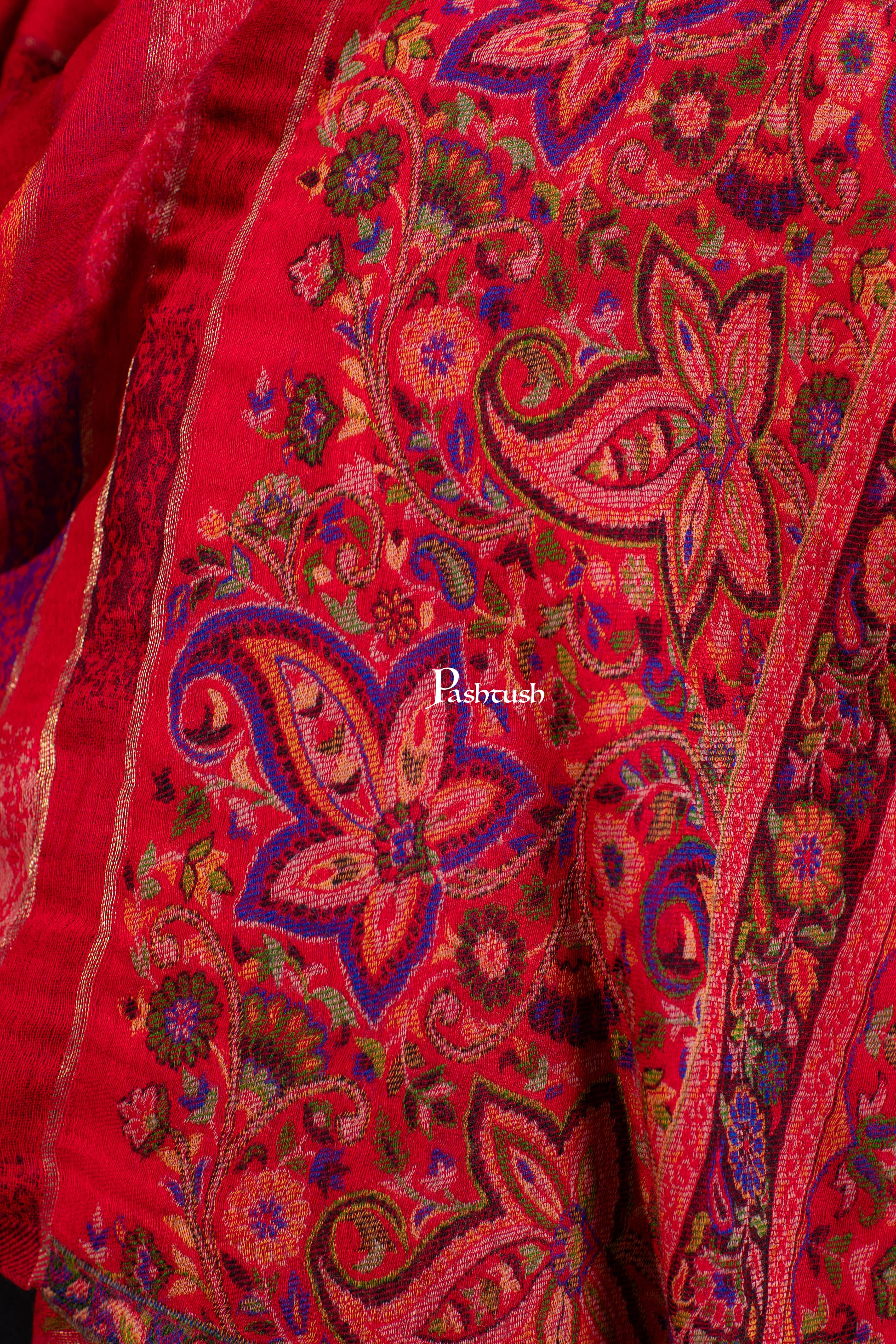 Pashtush Womens 100% Pure Wool With Woolmark Certificate Stole, Paisley Design, Scarlet Red - Image 3