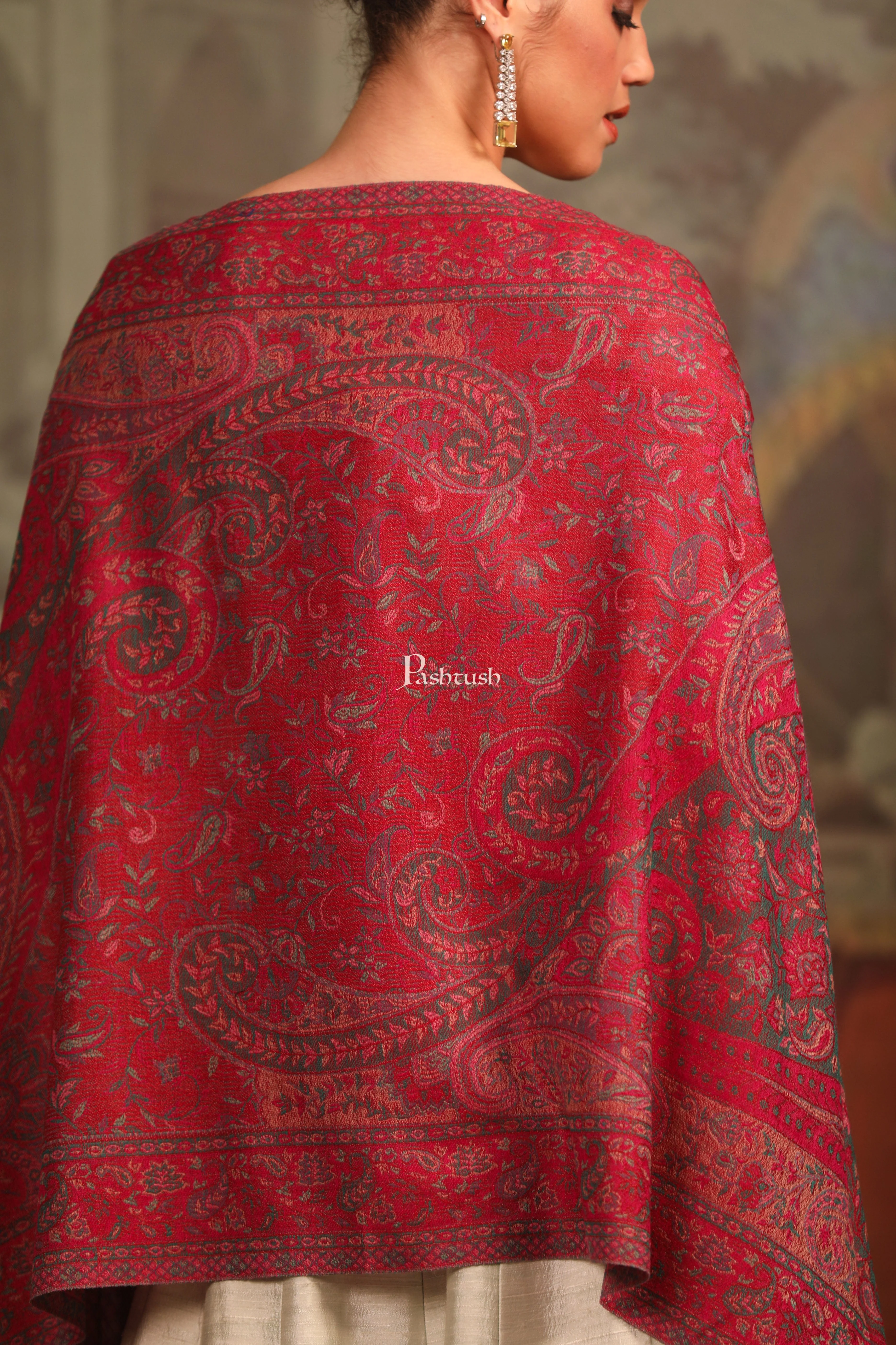 Pashtush Womens 100% Pure Wool With Woolmark Certificate Stole, Paisley Weave Design, Multicolour - Image 2