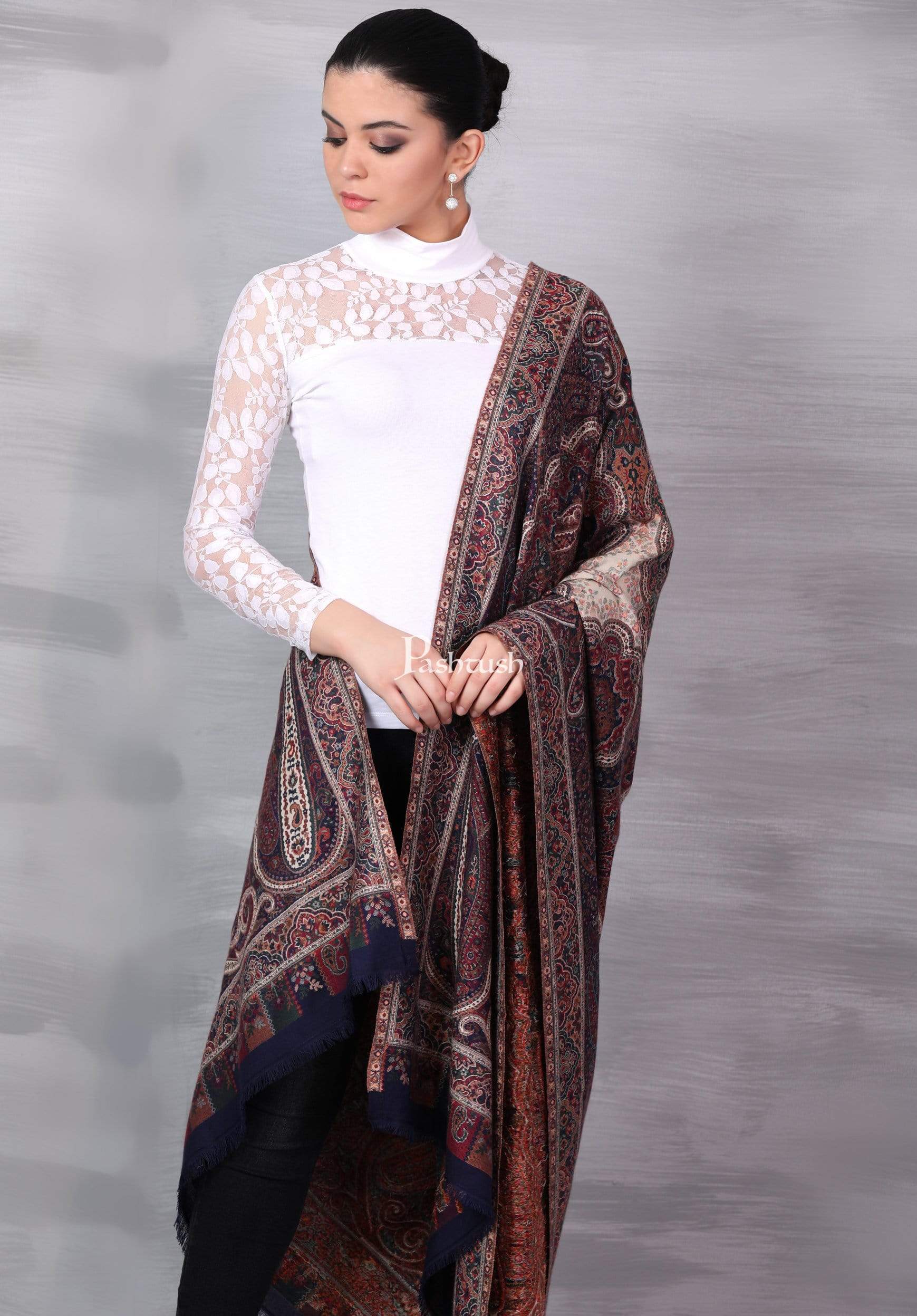 Pashtush Womens Antique Heritage Design, Jamawar Stole - Image 5
