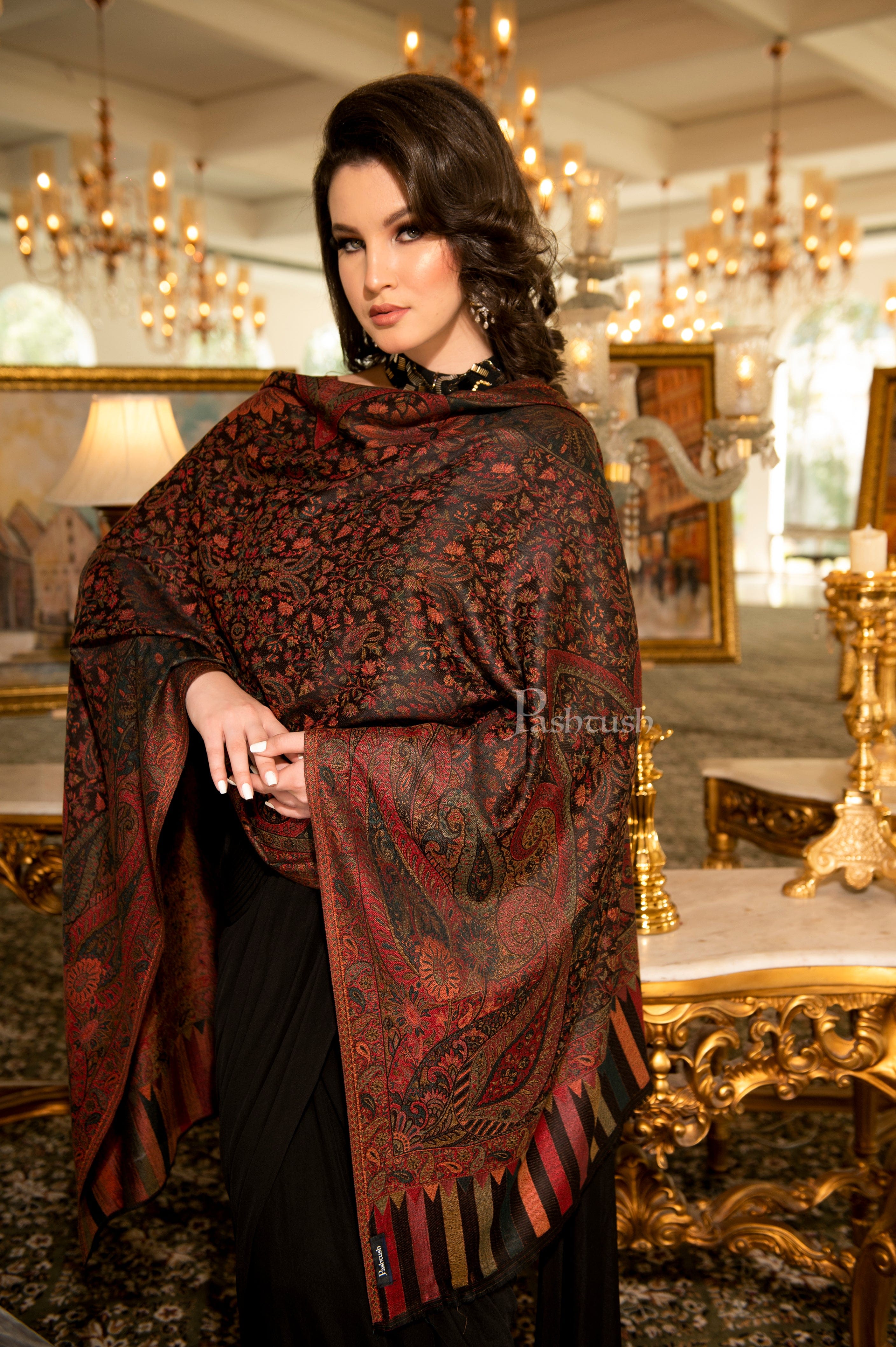 Pashtush Women's Antique Scarf, Extra Soft Bamboo, Ethnic Weave, Muted Tones - Image 4