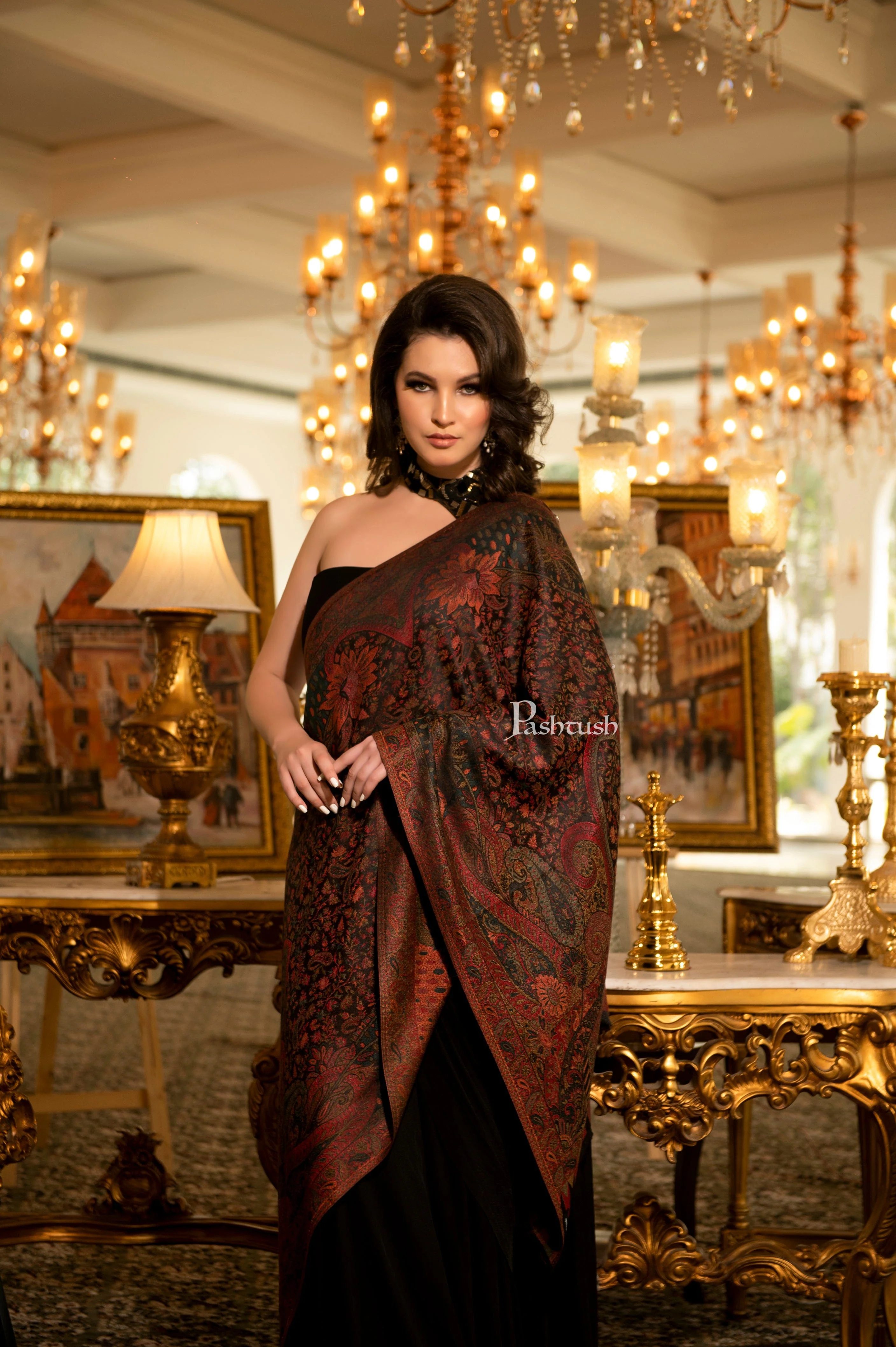 Pashtush Women's Antique Scarf, Extra Soft Bamboo, Ethnic Weave, Muted Tones - Image 6
