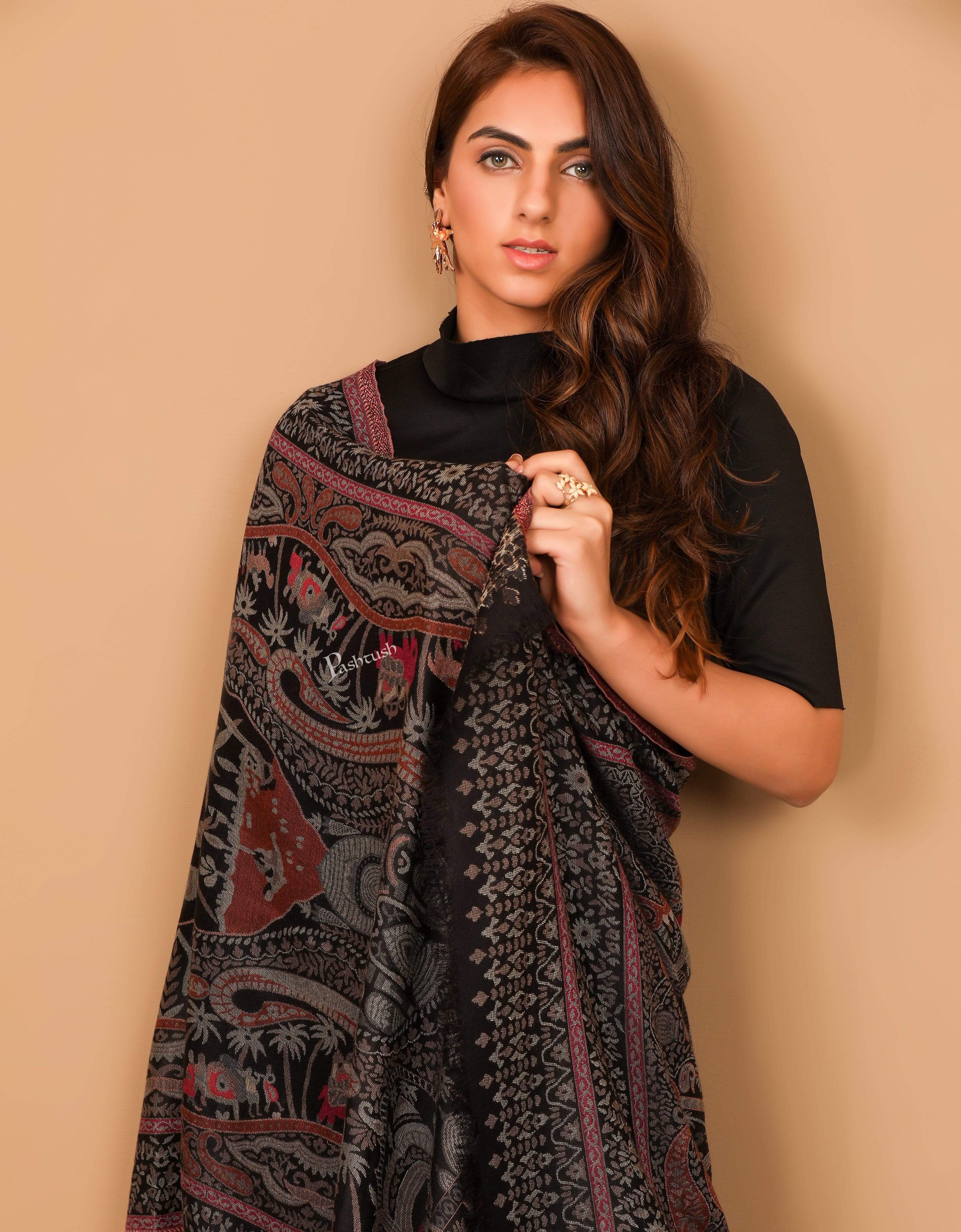 Pashtush Women'S Antique Scarf, Extra Soft Bamboo, Paradise Springs, Black - Image 4