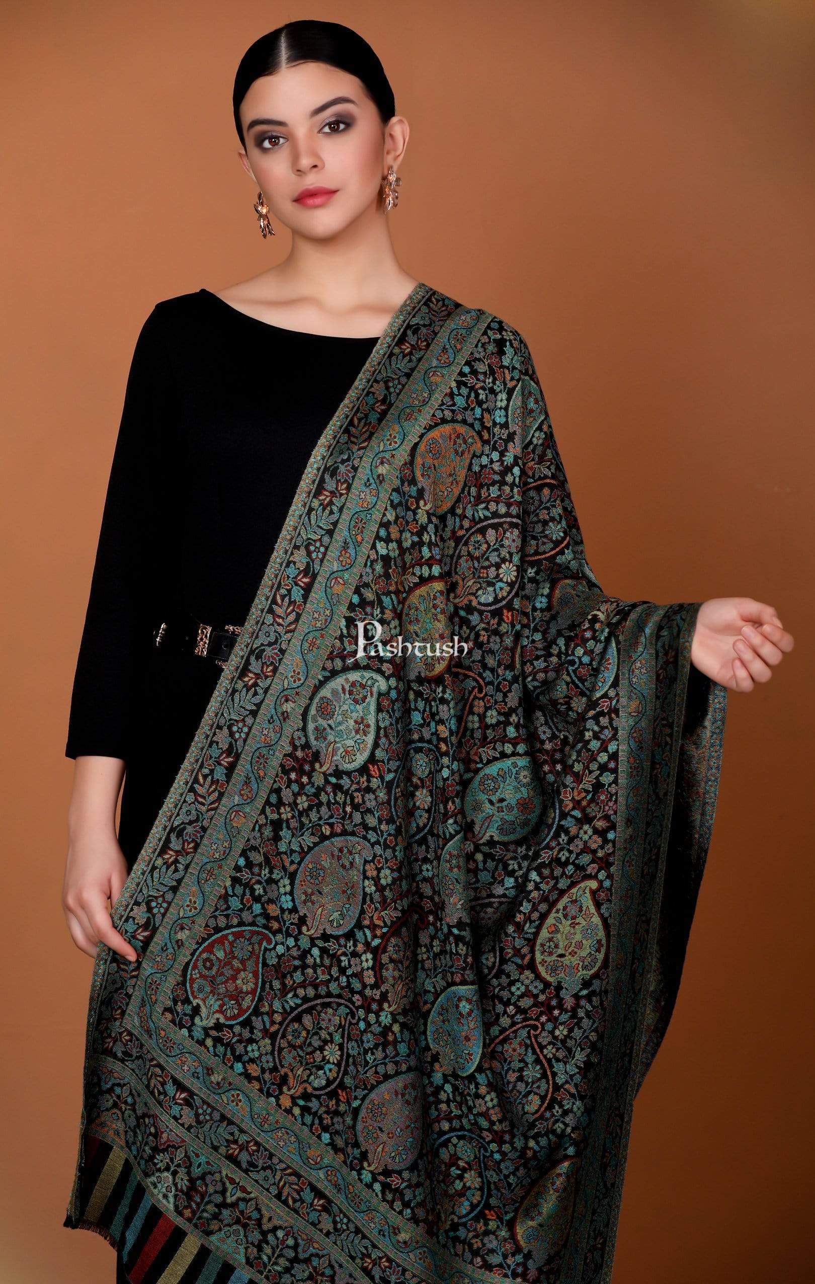 Pashtush Women'S Antique Scarf, Extra Soft Bamboo, Peacock Green - Image 14