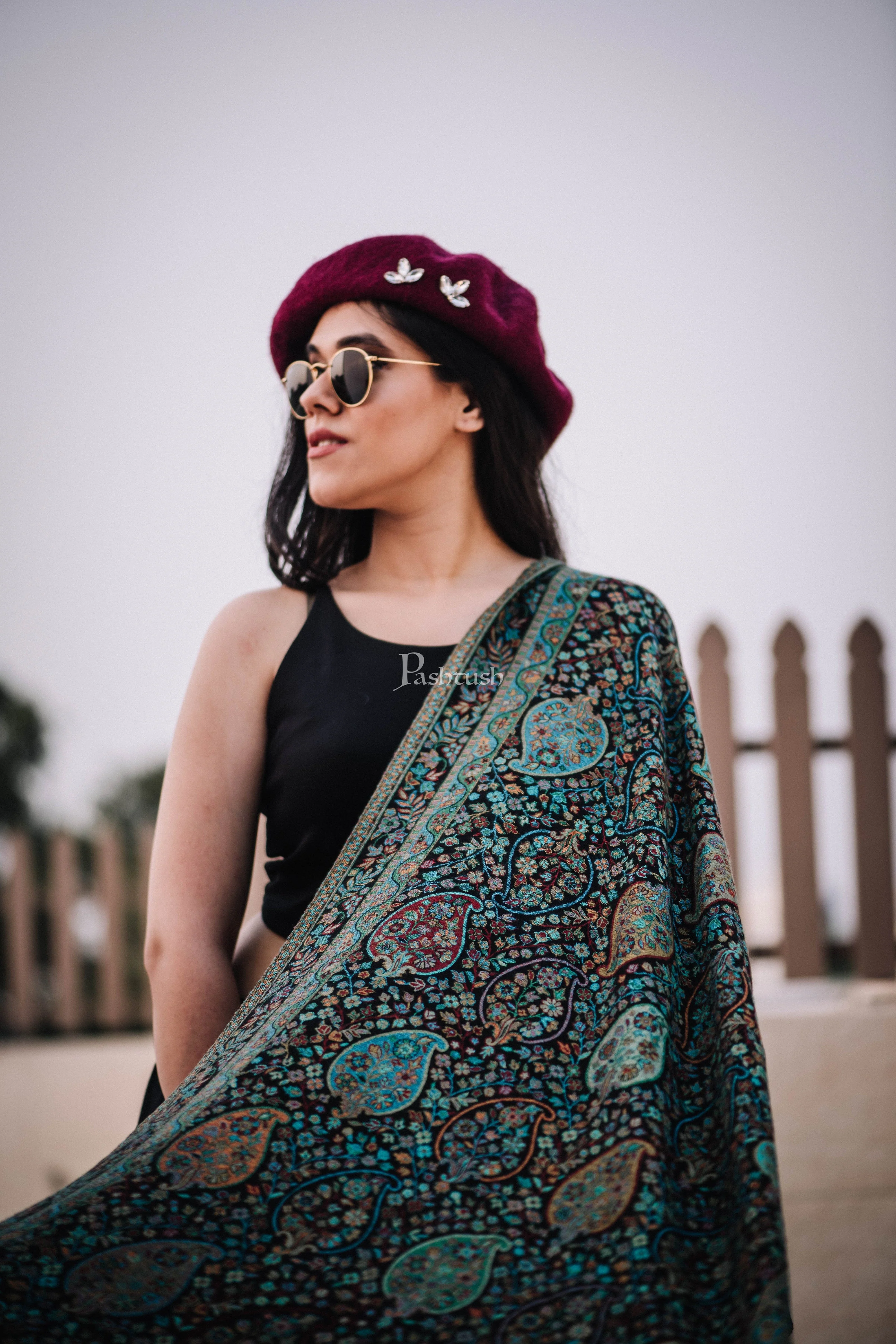 Pashtush Women'S Antique Scarf, Extra Soft Bamboo, Peacock Green - Image 3