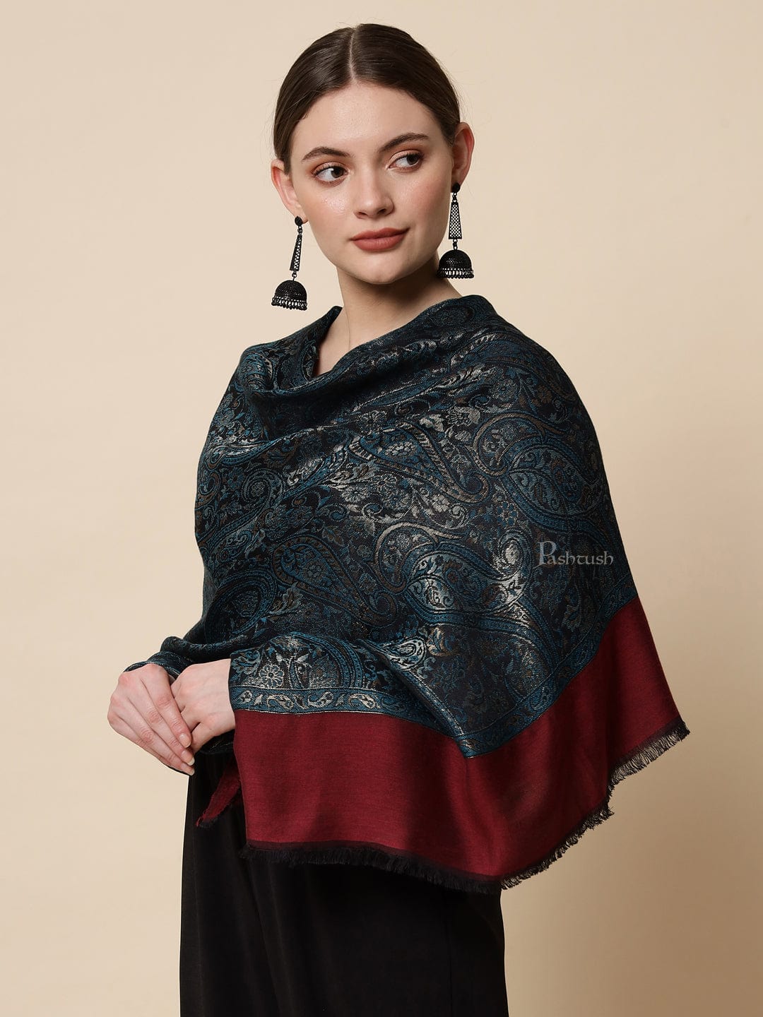 Pashtush Women's Antique Scarf, Extra Soft Reversible Bamboo Stole - Image 2