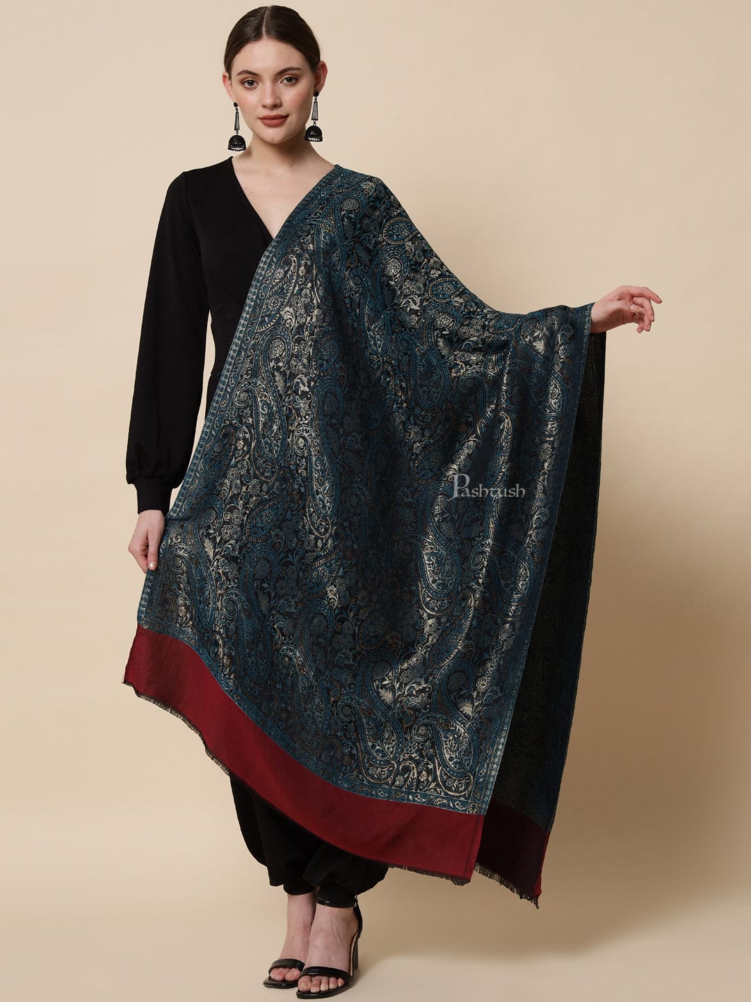 Pashtush Women's Antique Scarf, Extra Soft Reversible Bamboo Stole - Image 4