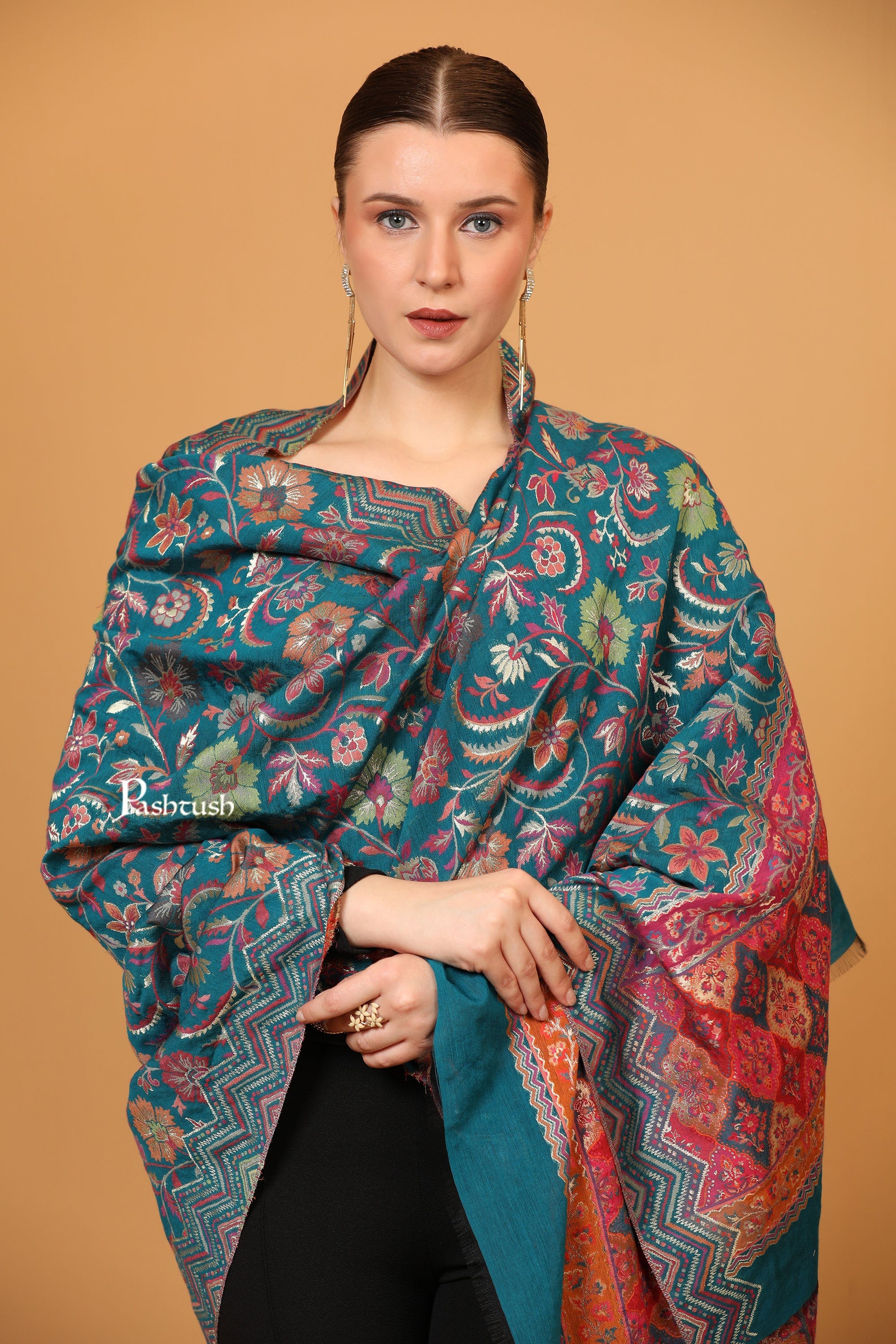 Pashtush womens Art Silk dupatta, Ethnic Weave Twilight Collection design, Arabic Sea Blue - Image 4