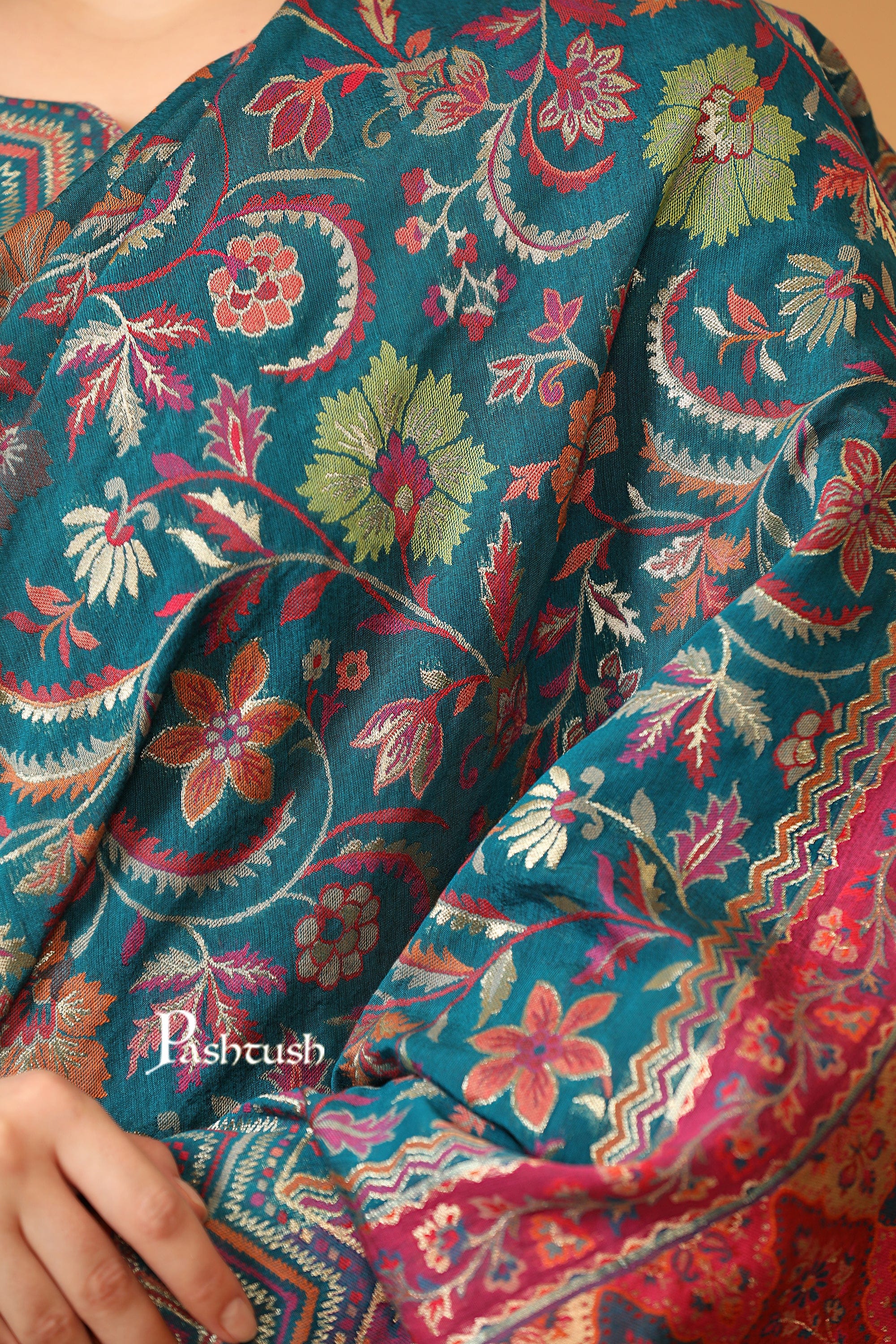Pashtush womens Art Silk dupatta, Ethnic Weave Twilight Collection design, Arabic Sea Blue - Image 5