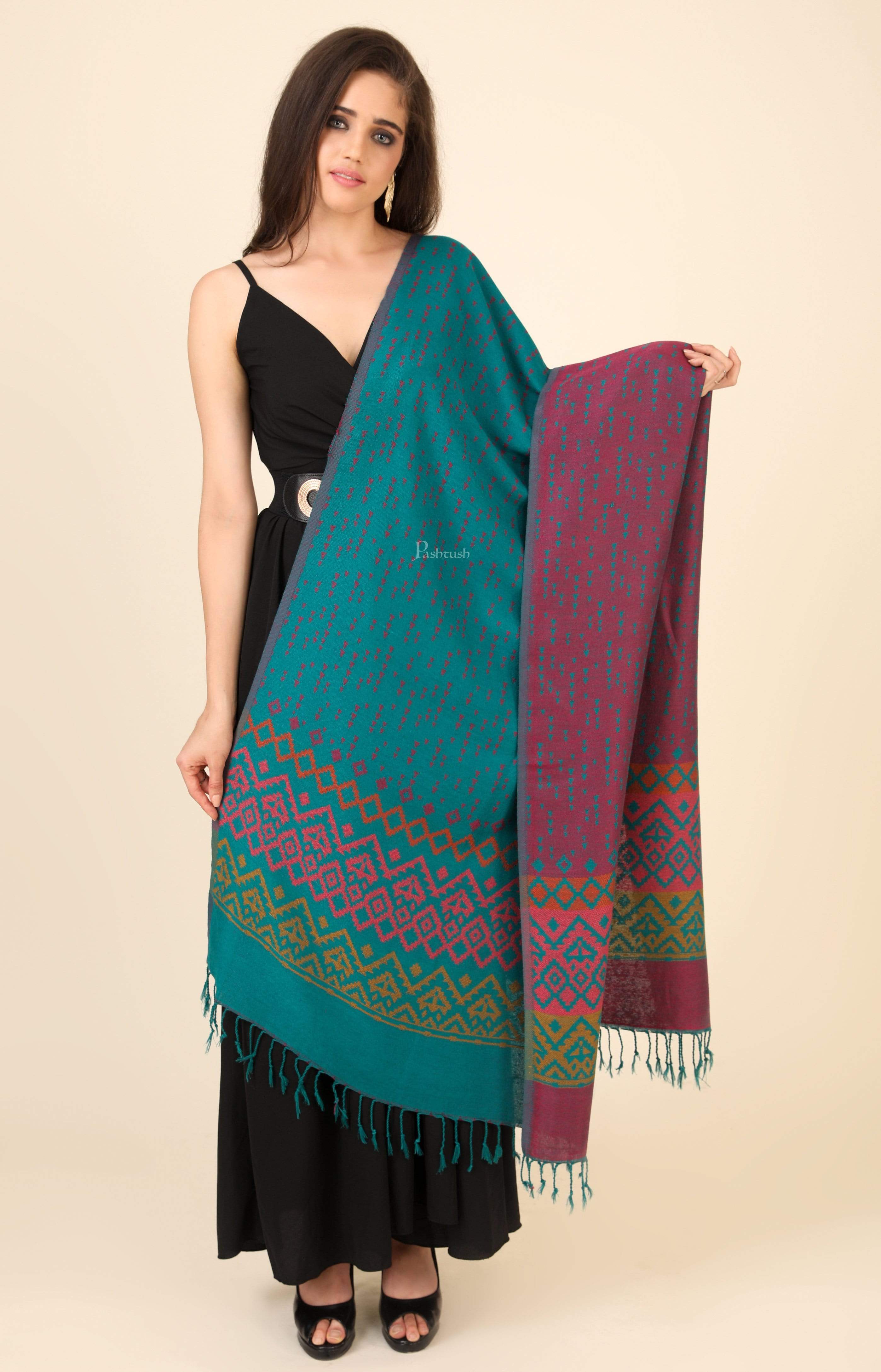 Pashtush Women'S Aztec Design, Soft Bamboo Scarf, Reversible