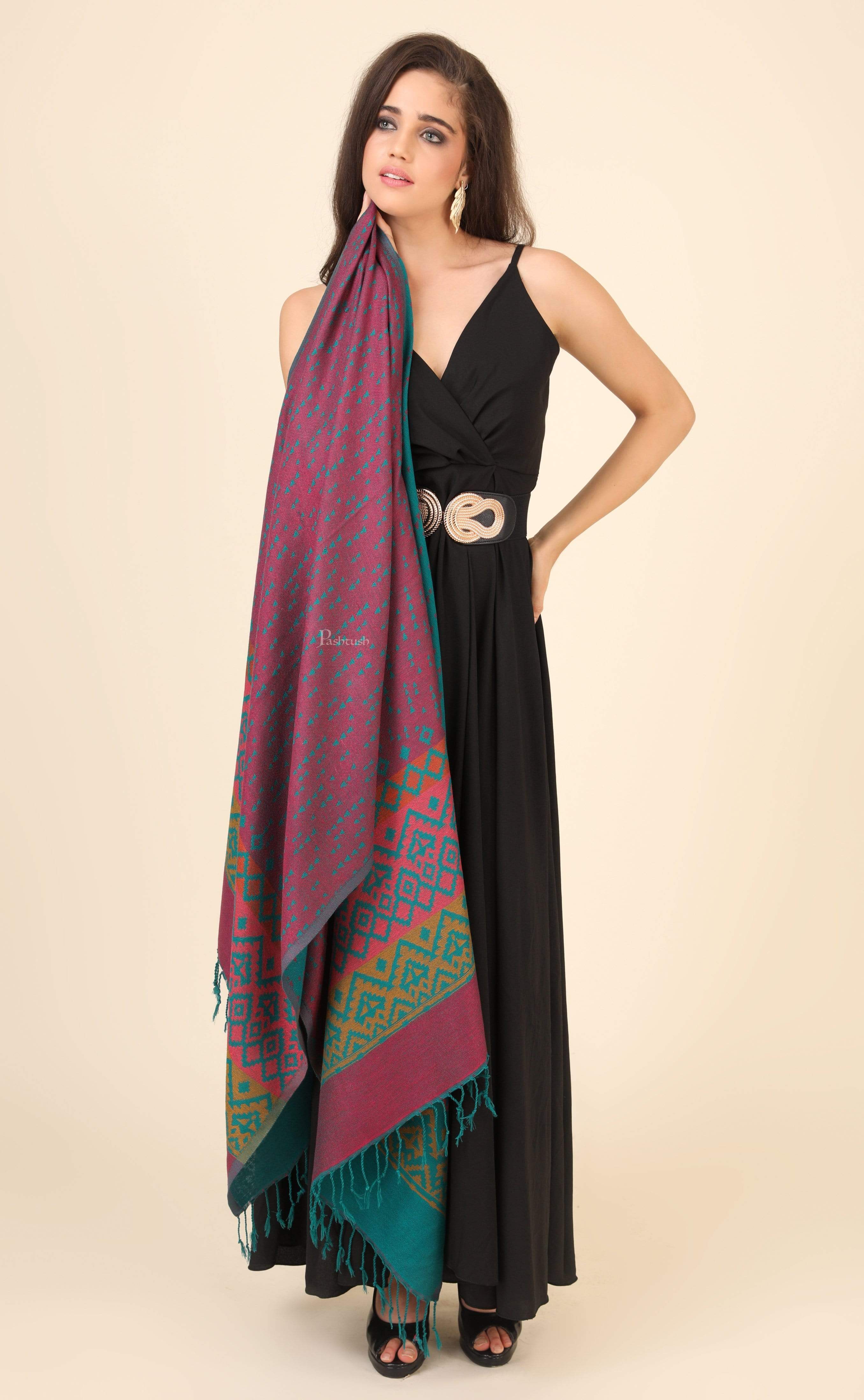 Pashtush Women'S Aztec Design, Soft Bamboo Scarf, Reversible - Image 3