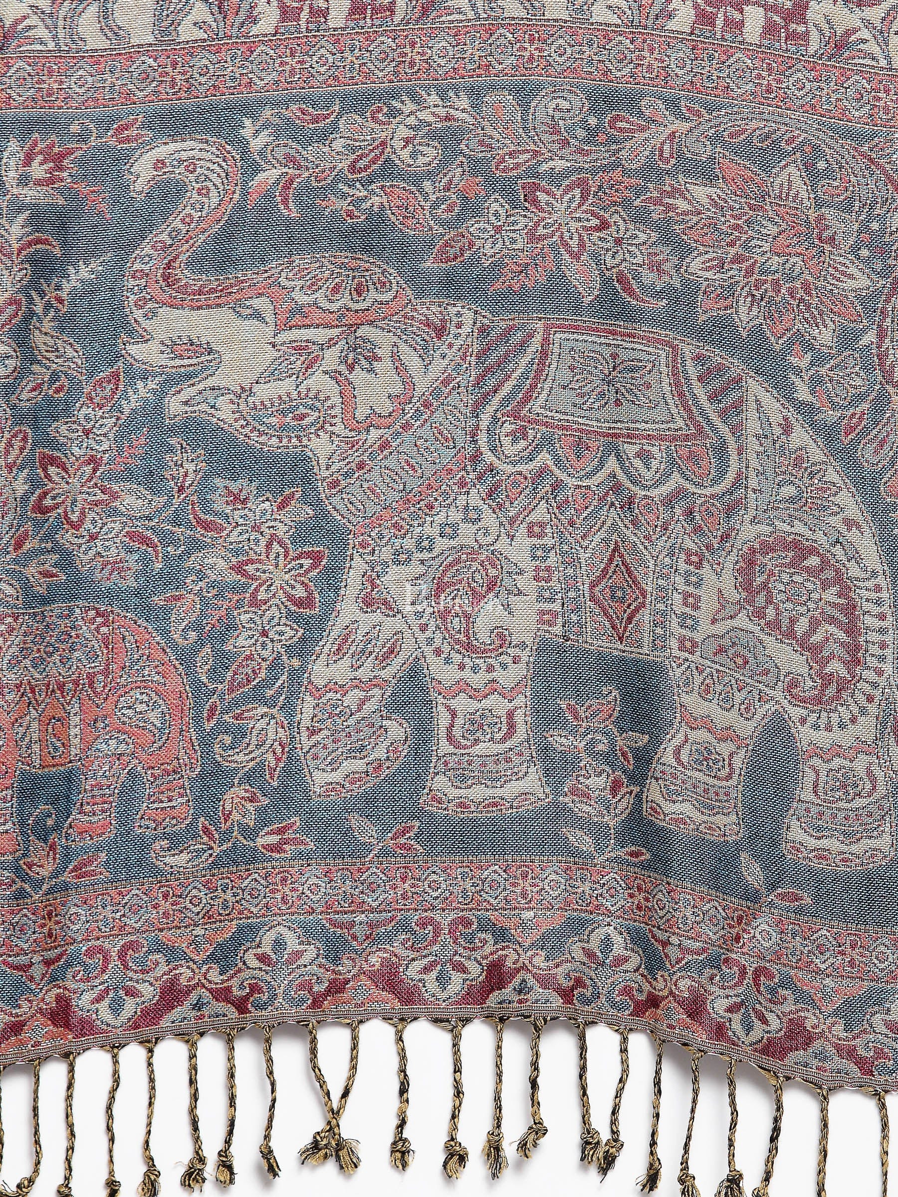 Pashtush Womens Bamboo Reversible Stole, Tribal Elephants, Azure - Image 2