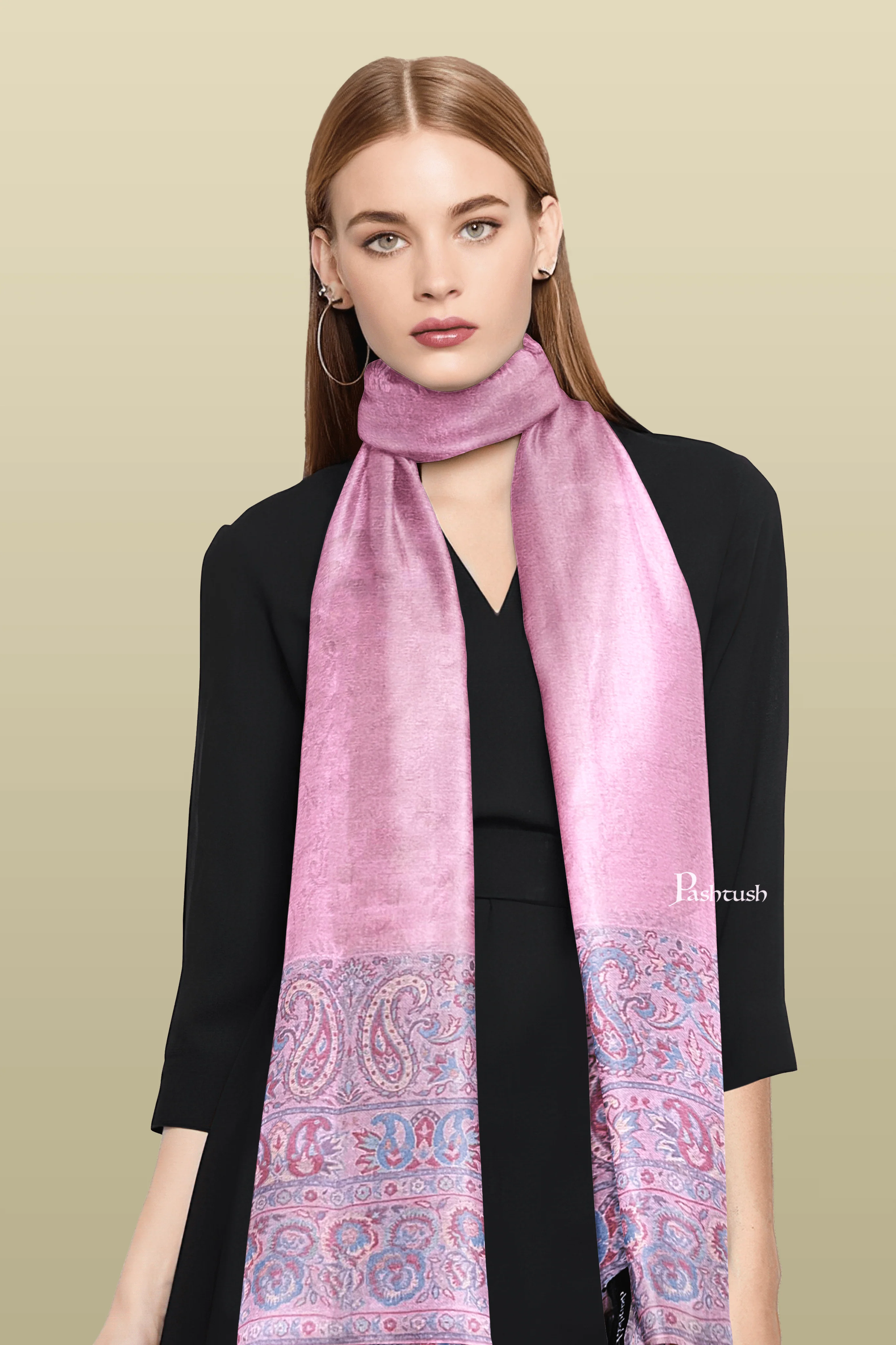 Pashtush Womens Bamboo Scarf, Woven Paisley Soft And Natural, Pink