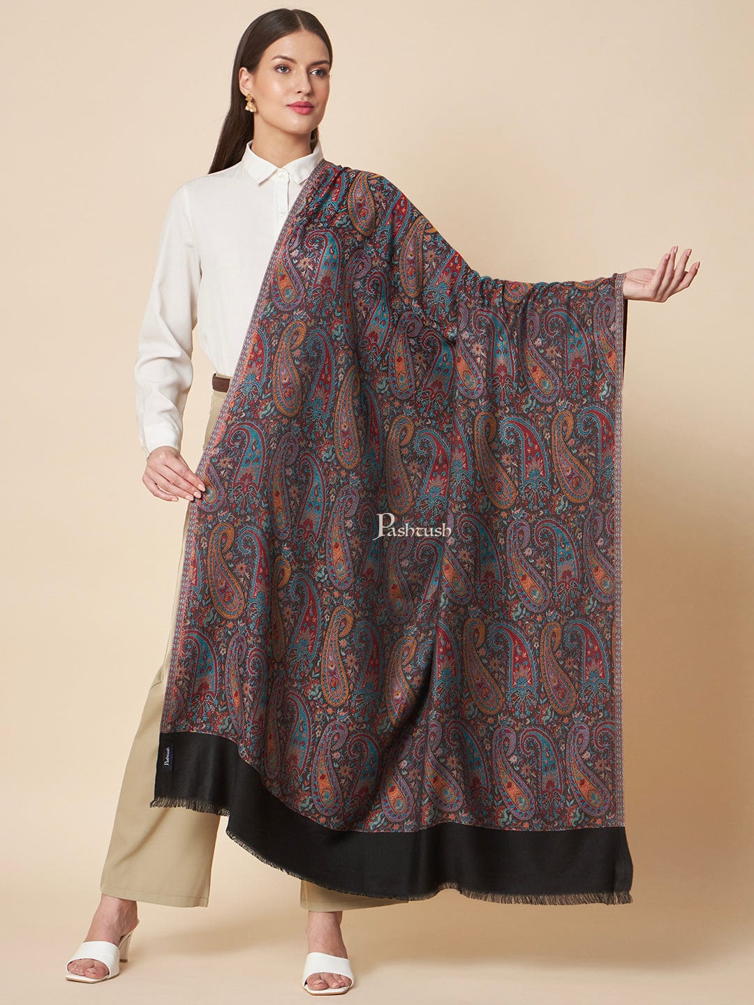Pashtush Womens Bamboo Shawl, Chanting Paisley Design, Multicolour