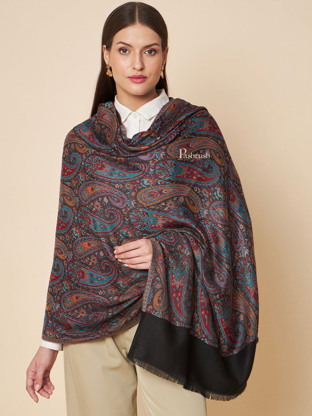 Pashtush Womens Bamboo Shawl, Chanting Paisley Design, Multicolour - Image 4