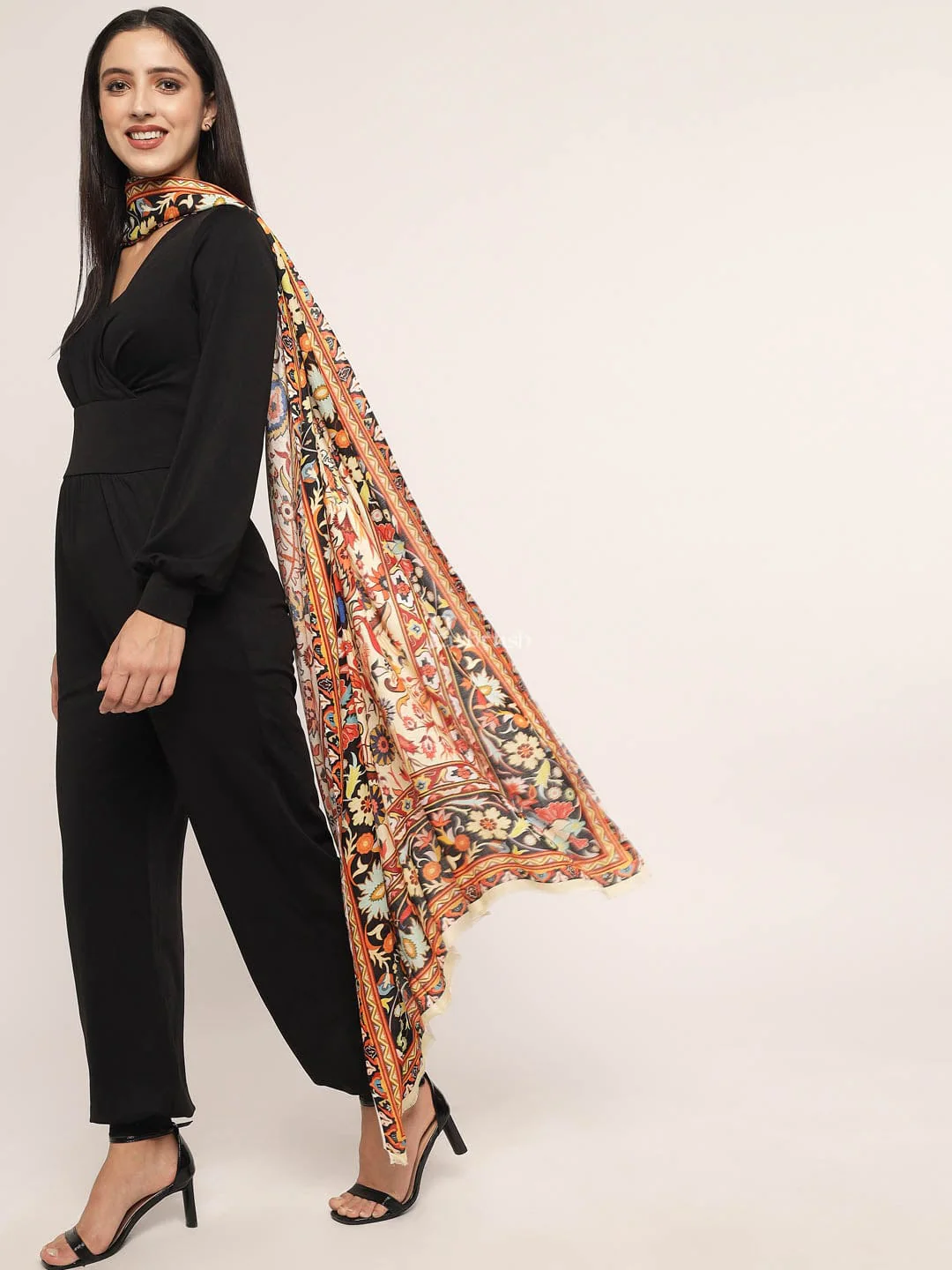 Pashtush womens bamboo shawl, kalamkari printed design, Multicolour - Image 5