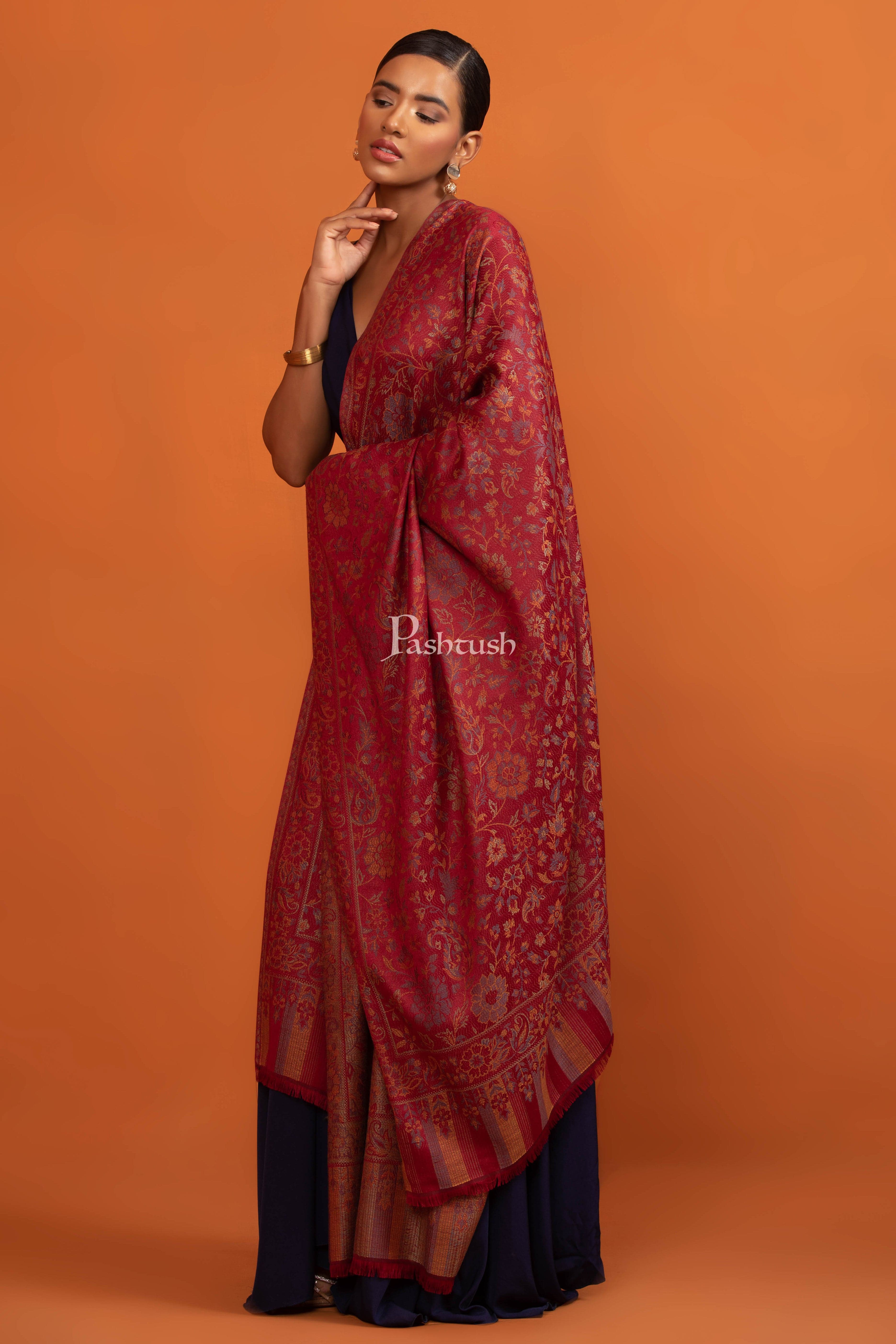 Pashtush Womens Bamboo Shawl, Pasiley Weave Design, Maroon - Image 5