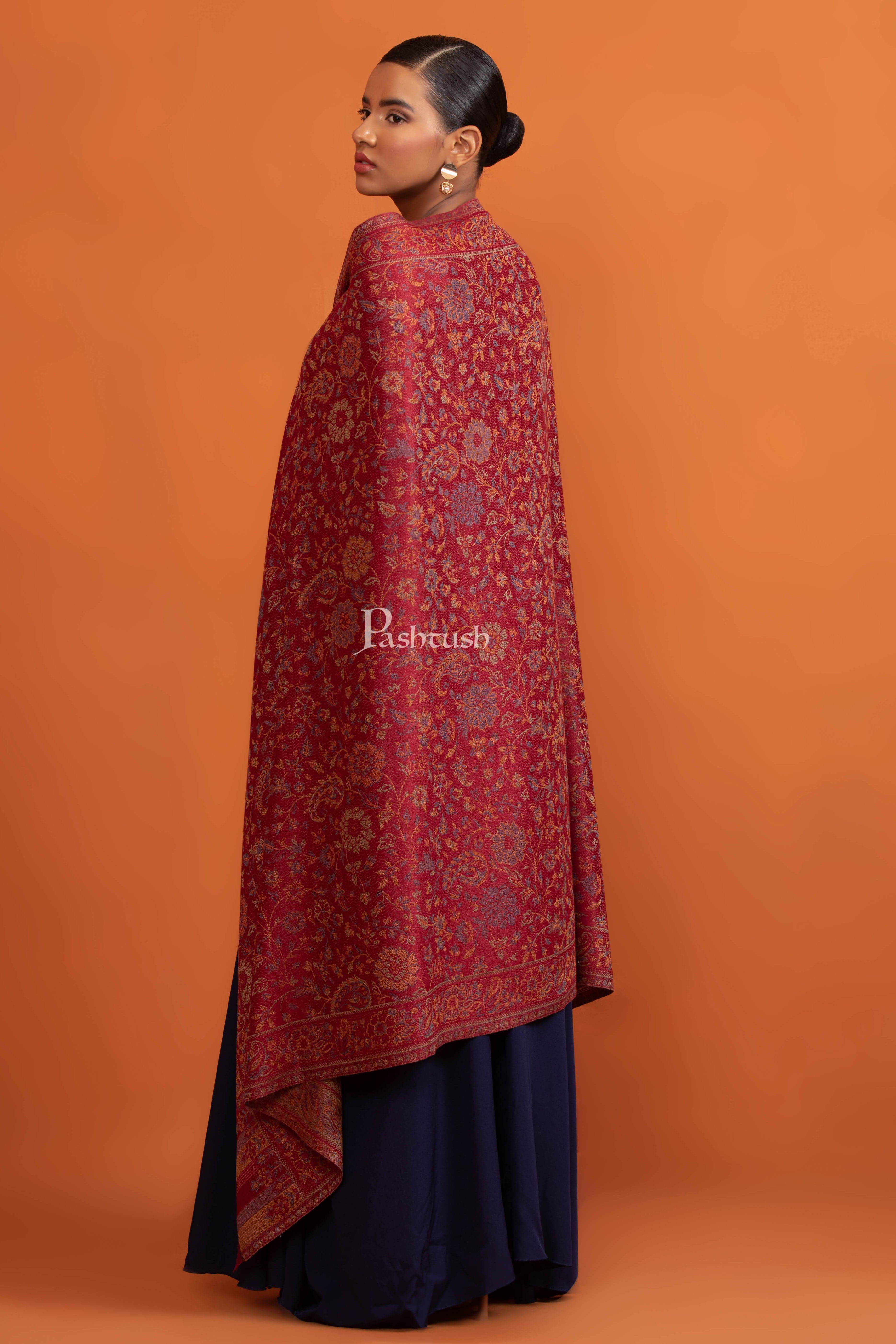 Pashtush Womens Bamboo Shawl, Pasiley Weave Design, Maroon - Image 6