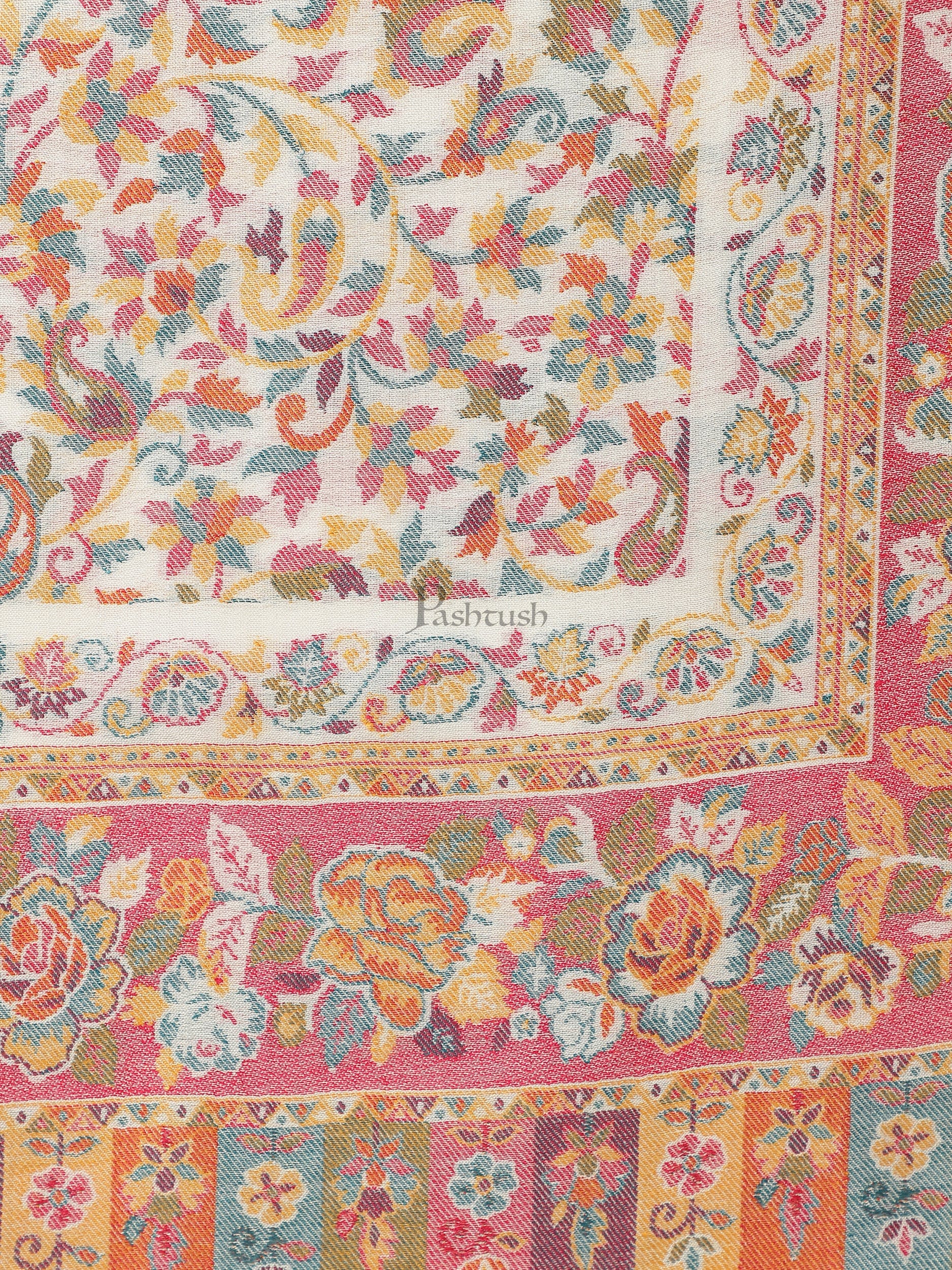 Pashtush womens bamboo shawl, Woven ethnic design, Ivory - Image 2