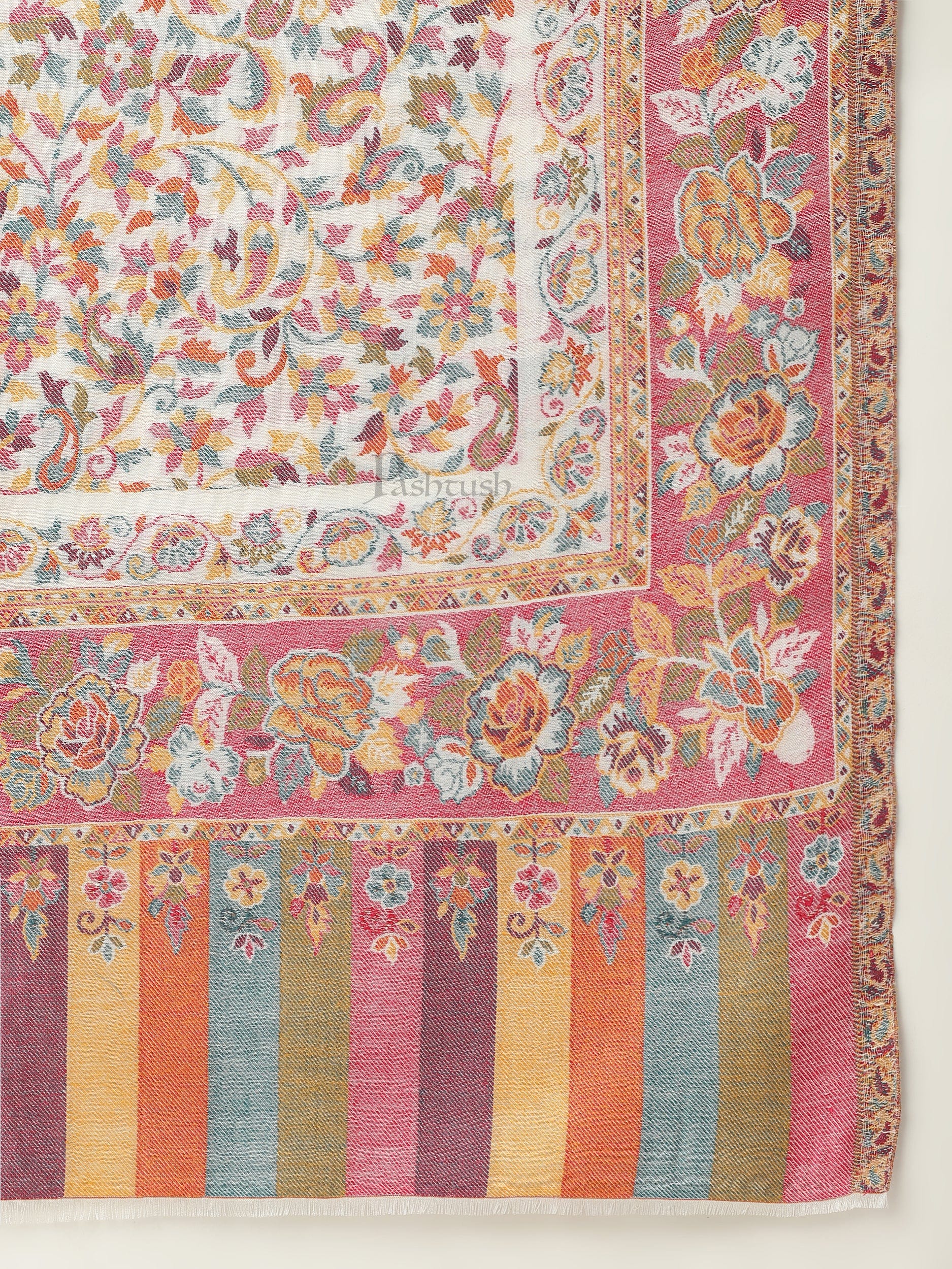 Pashtush womens bamboo shawl, Woven ethnic design, Ivory - Image 5