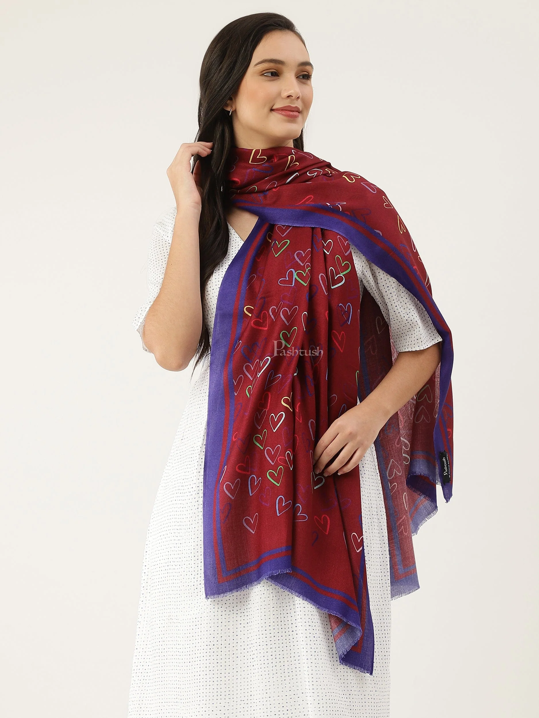 Pashtush womens Bamboo Stole, Cheerub Hearts design, Multicolour - Image 3