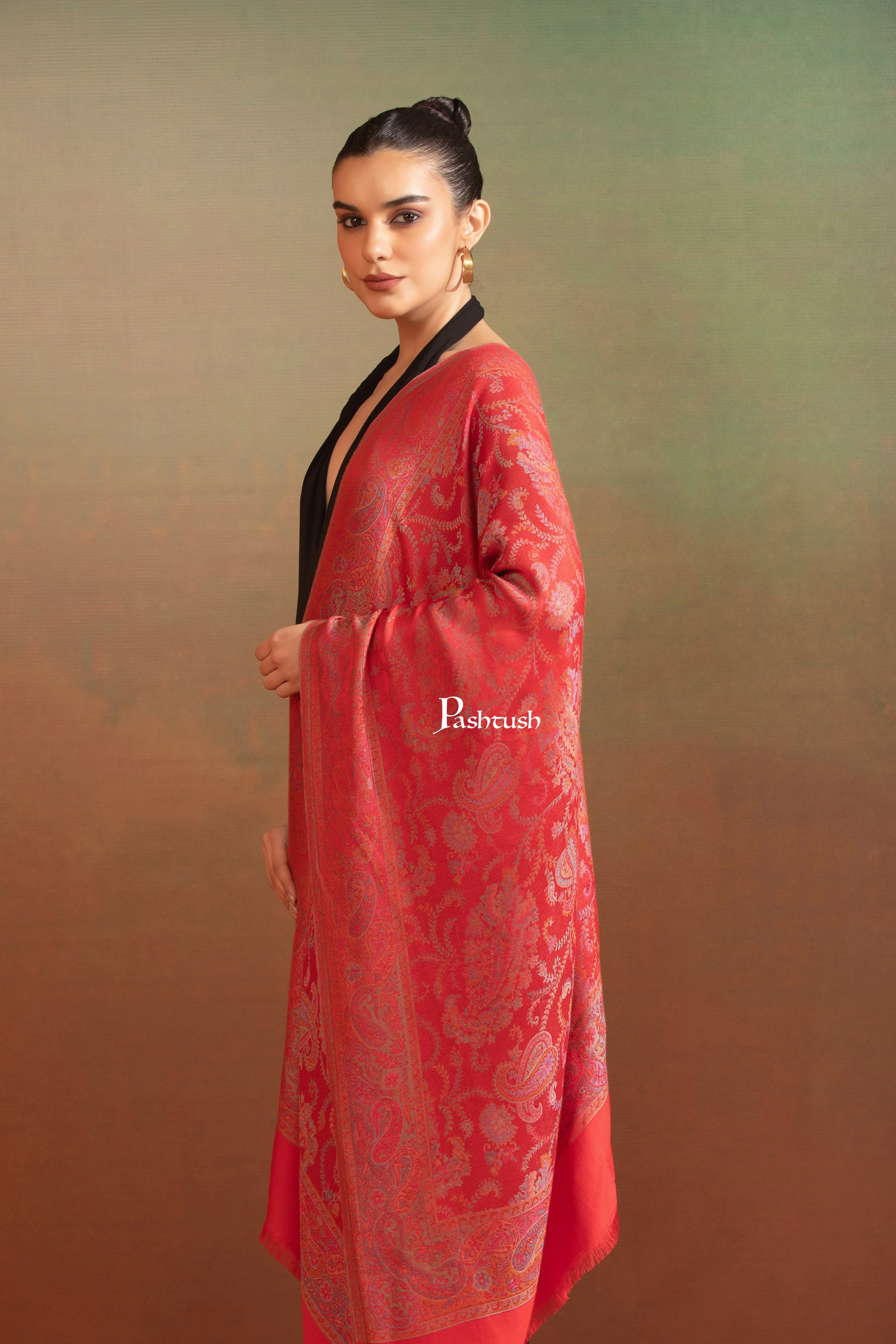 Pashtush Womens Bamboo Stole,  Design, Maroon - Image 3