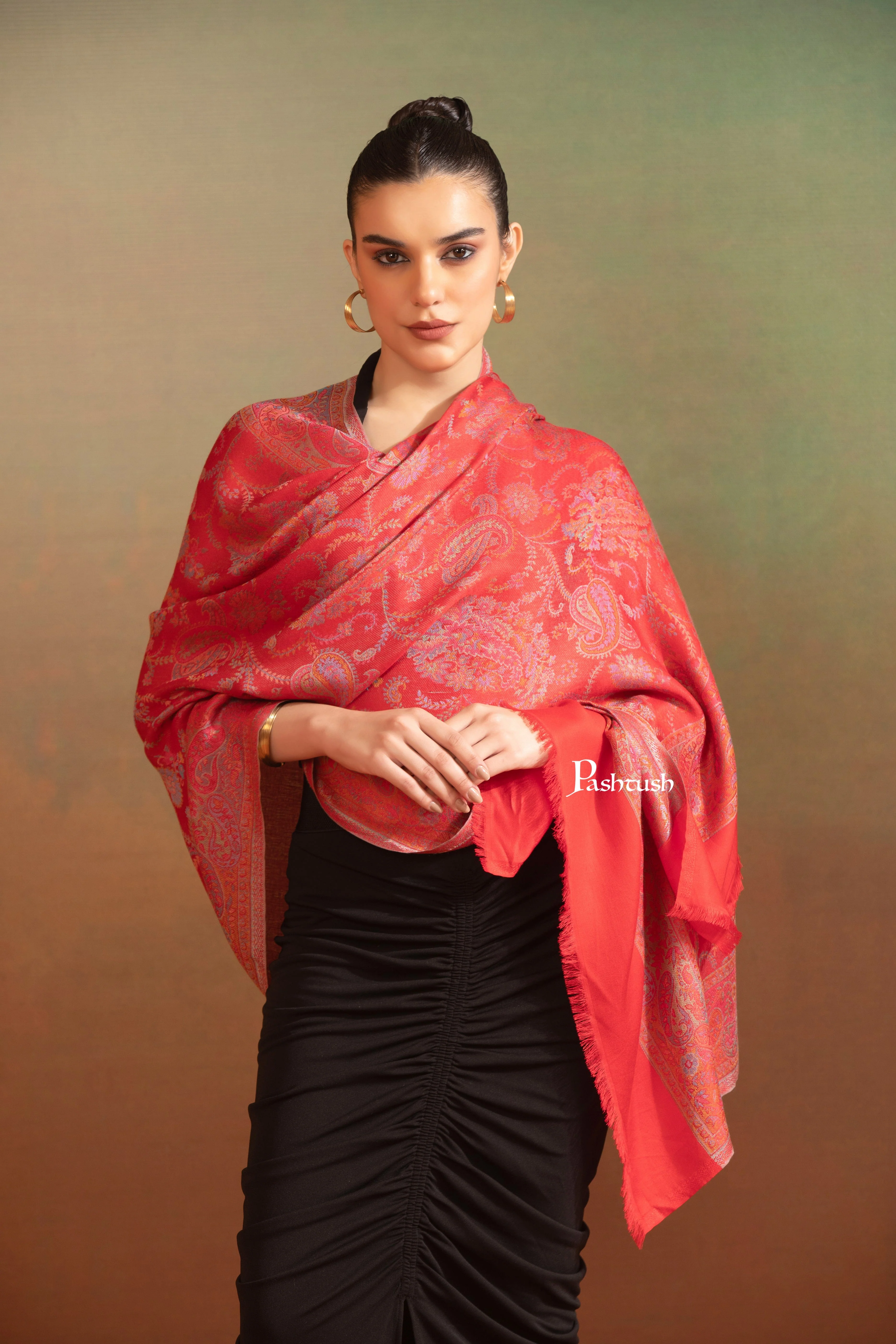Pashtush Womens Bamboo Stole,  Design, Maroon - Image 4