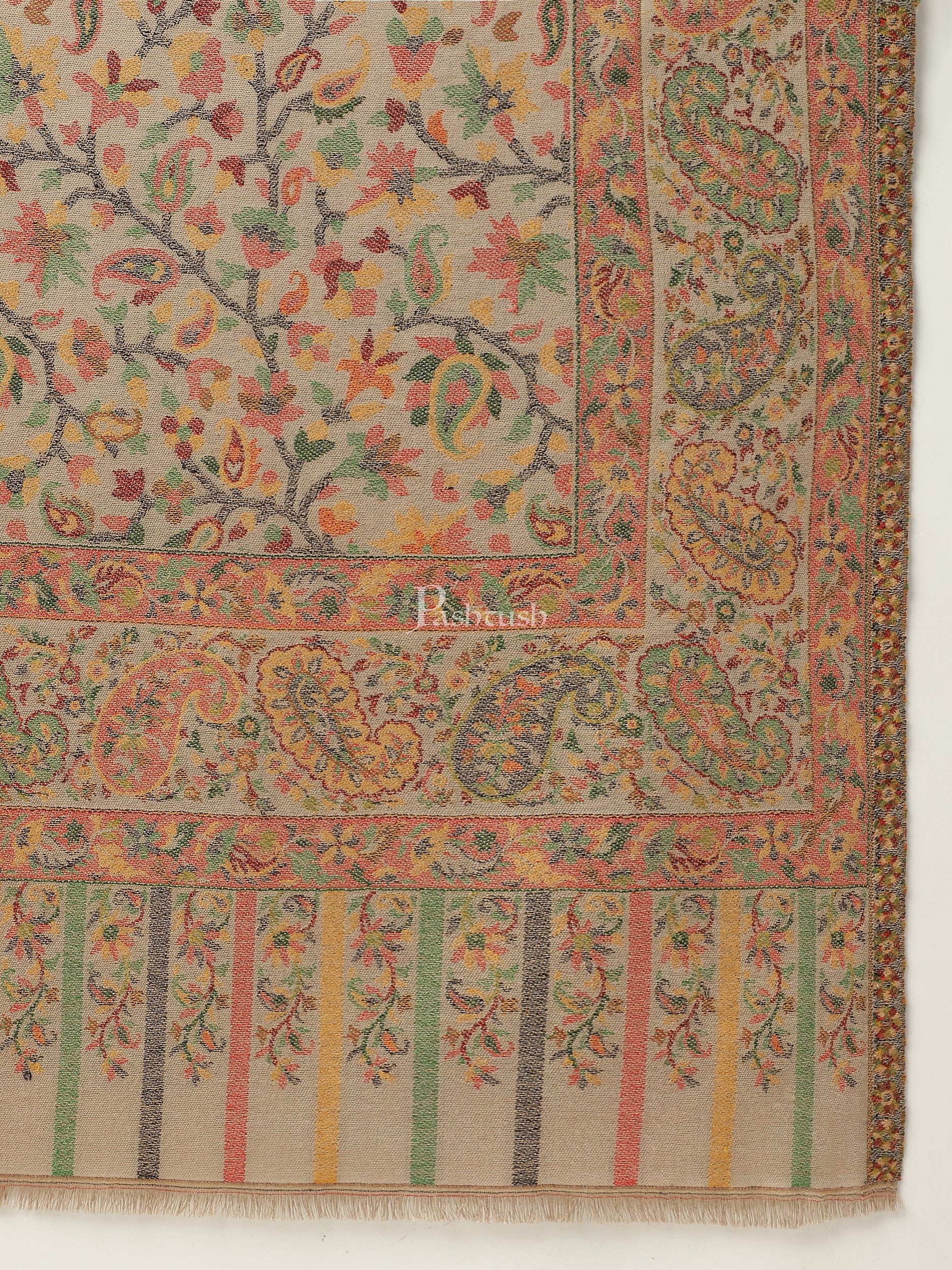 Pashtush womens Bamboo stole, ETHNIC design, Beige - Image 2
