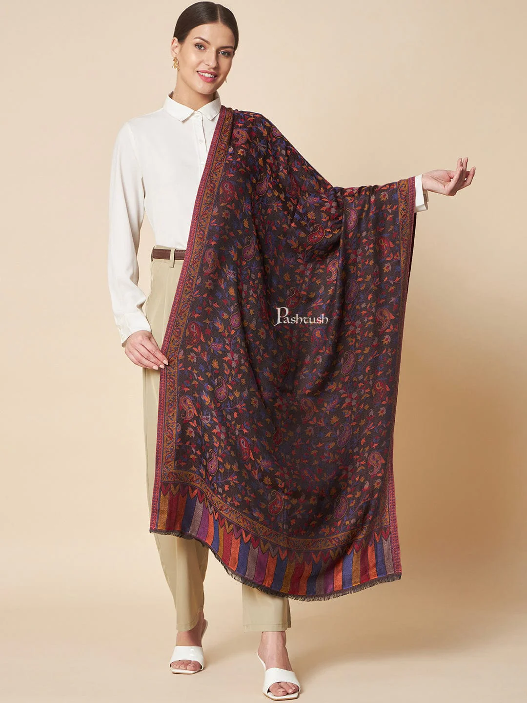 Pashtush Womens Bamboo Stole, Ethnic  Design, Multicolour - Image 7
