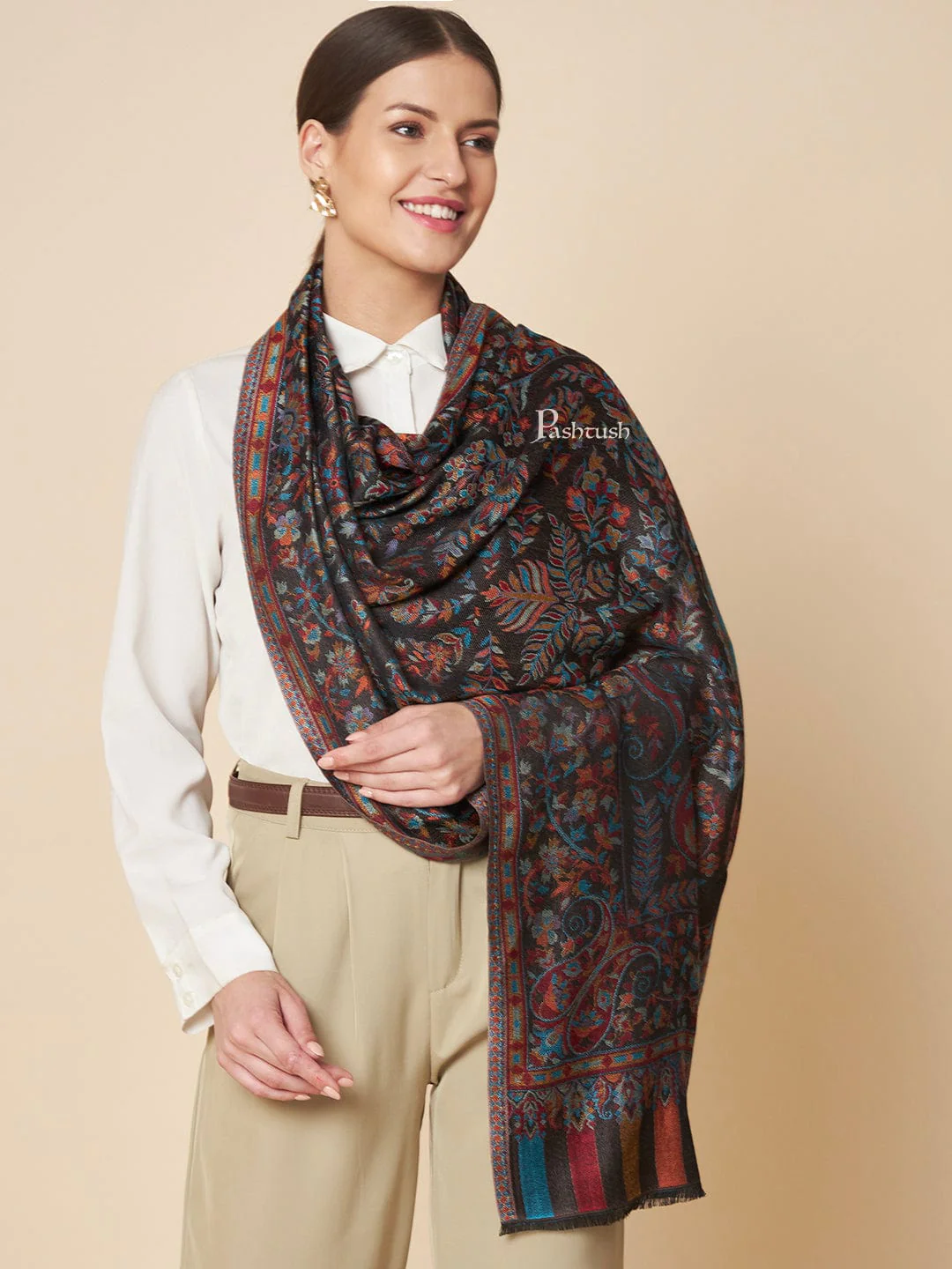Pashtush Womens Bamboo Stole, Ethnic  Woven Design, Multicolour - Image 3