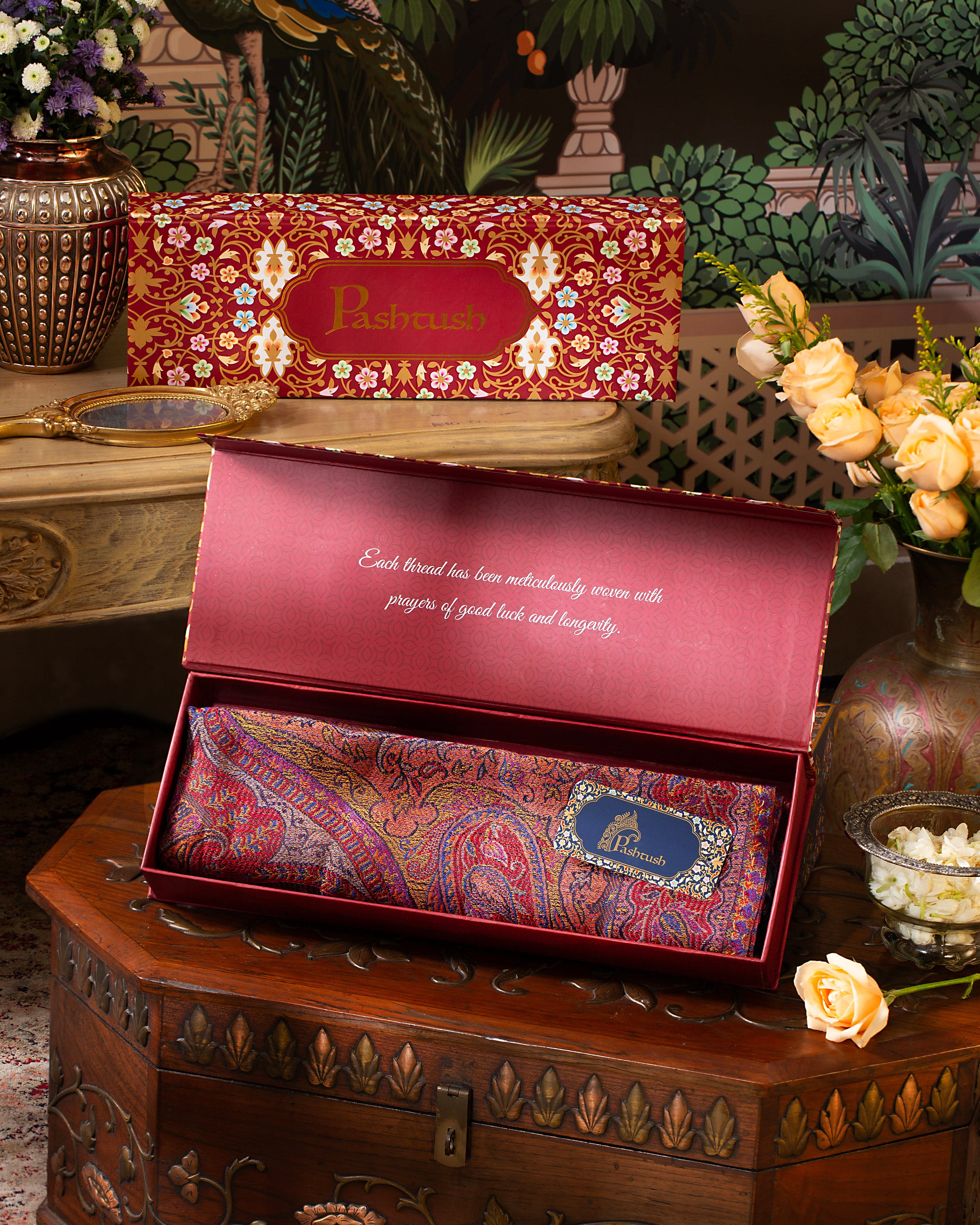 Pashtush Womens Bamboo Stole, Extra Soft Jamawar Paisley Design, Multicolour - Image 4