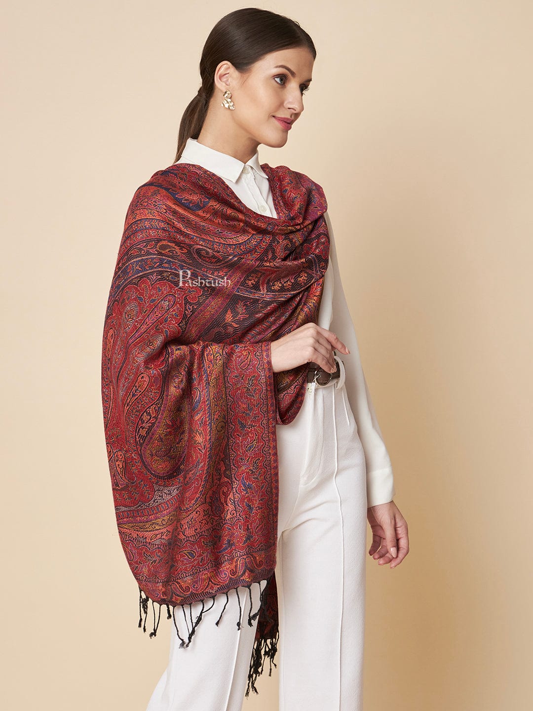 Pashtush Womens Bamboo Stole, Extra Soft Jamawar Paisley Design, Multicolour - Image 2