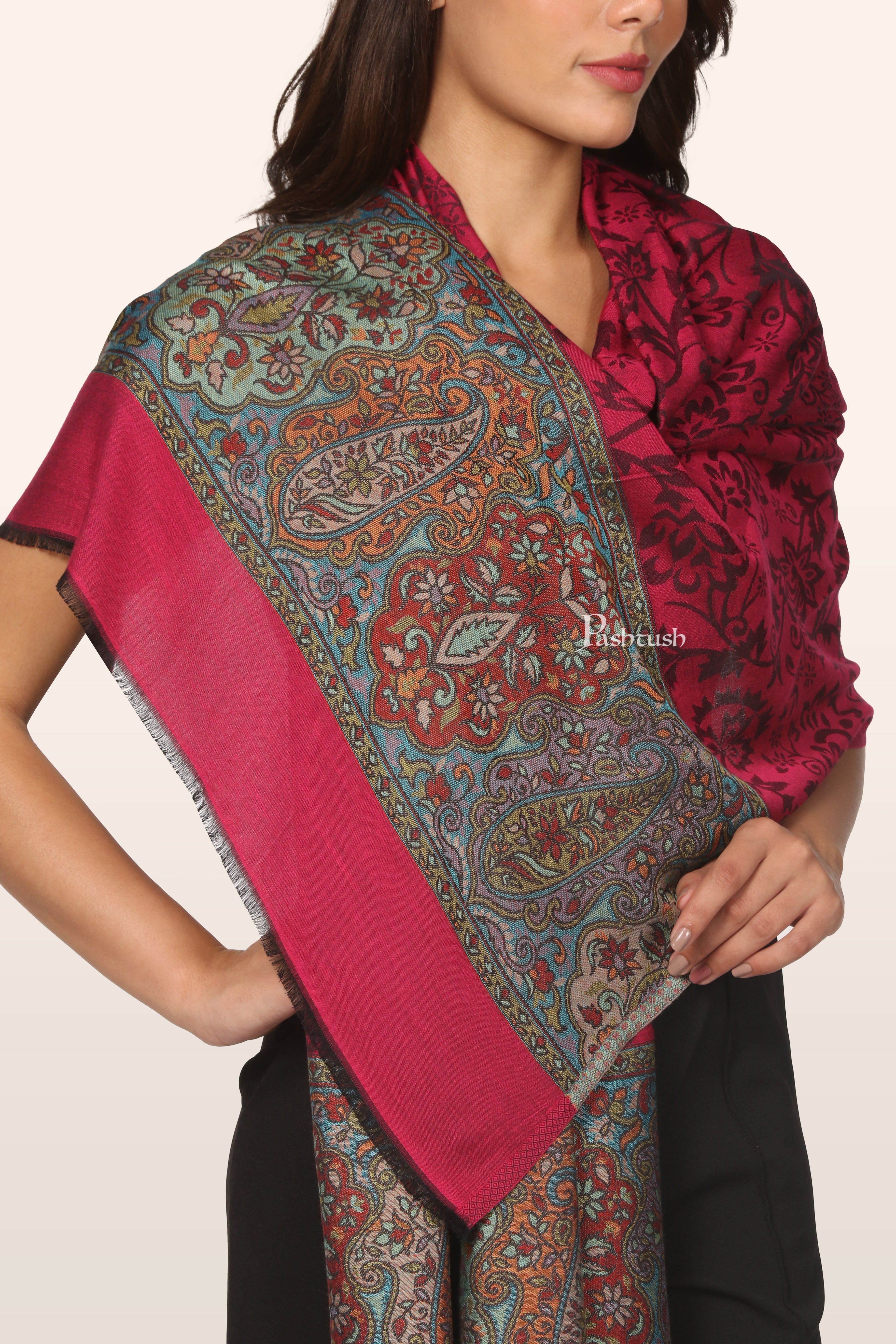 Pashtush Womens Bamboo Stole, Pailsey Palla Design, Majenta - Image 2