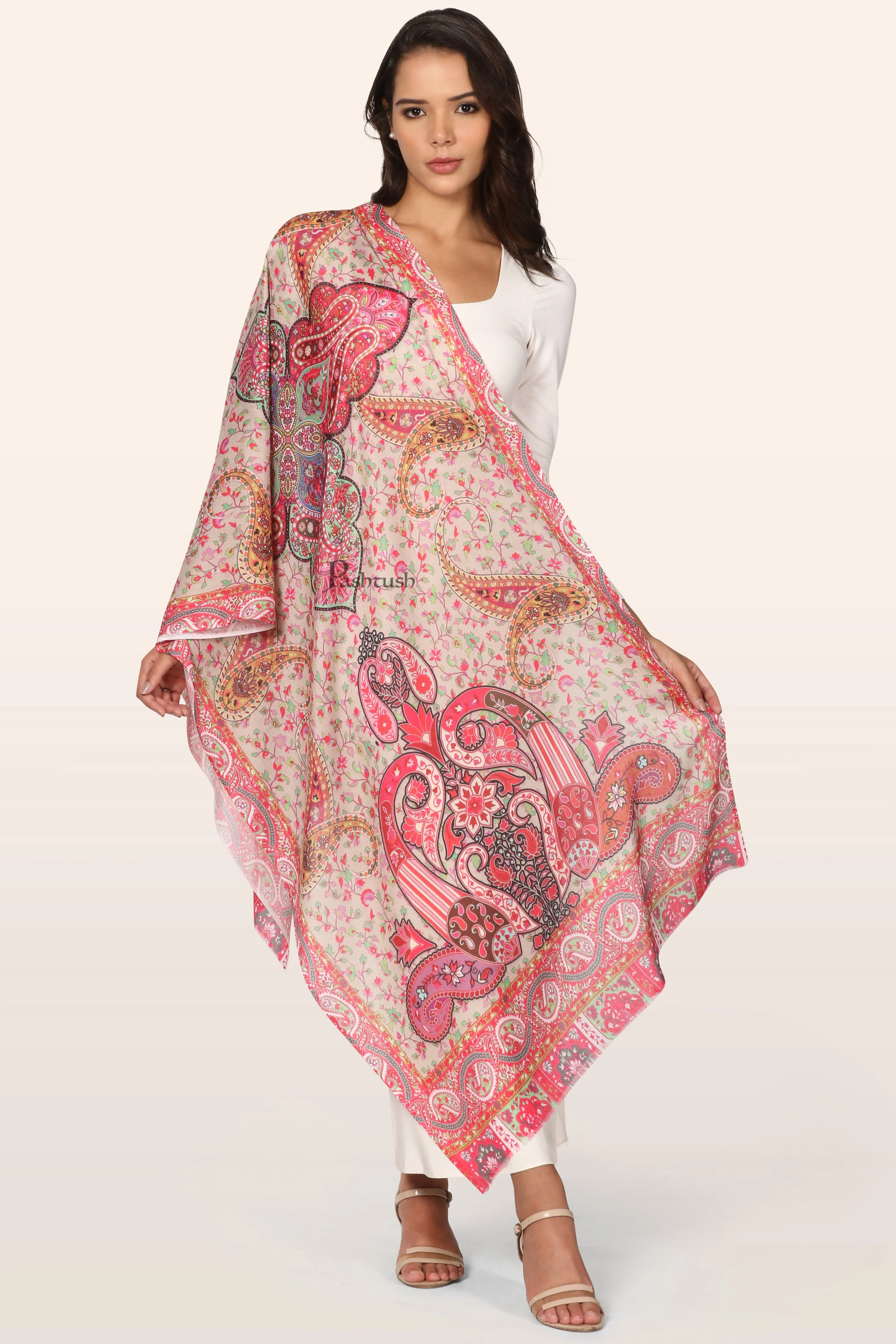 Pashtush Womens Bamboo Stole, Paisley Weave Design, Multicolour - Image 4