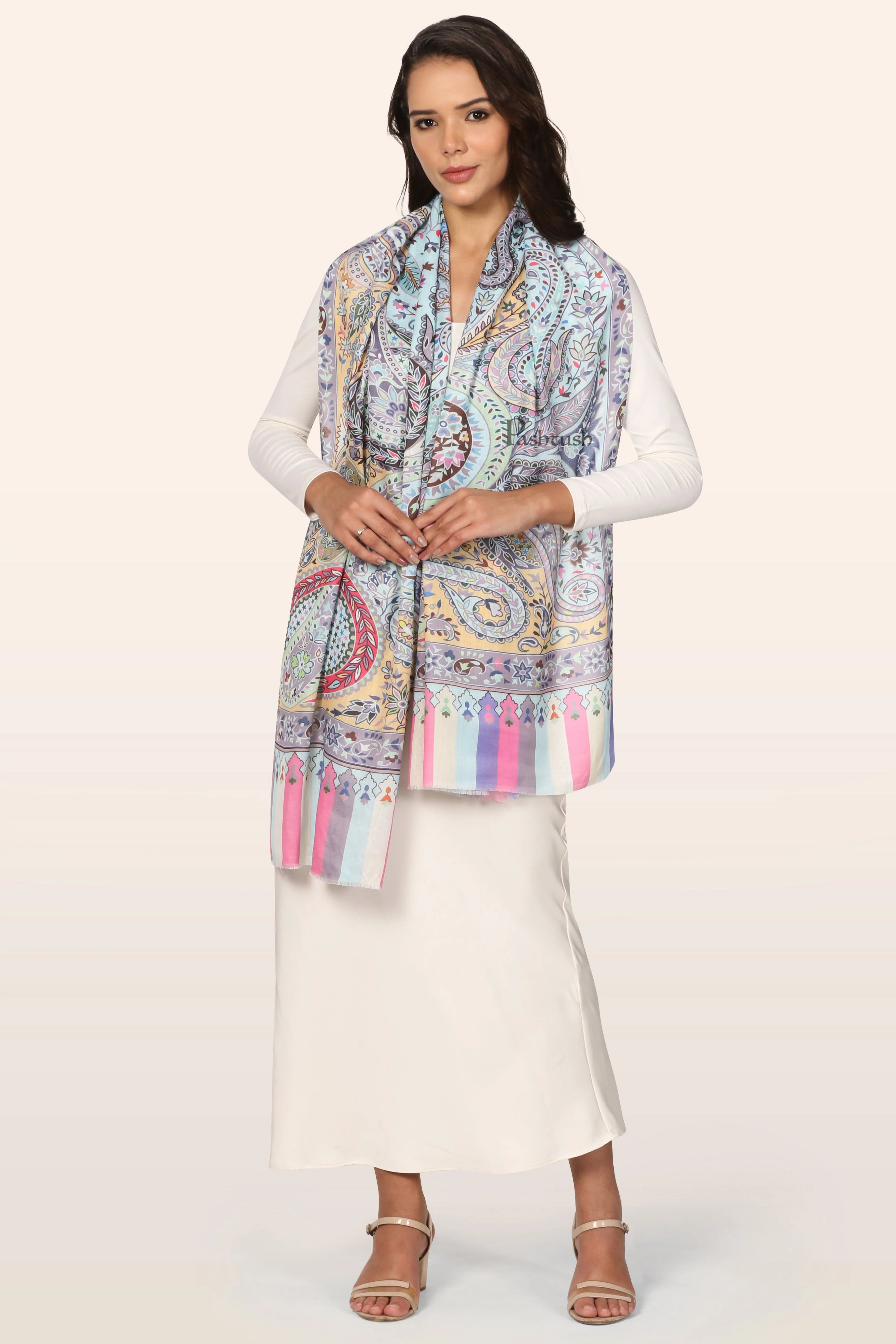 Pashtush Womens Stole, Soft Bamboo, Printed Paisley, Multicoloured - Image 4