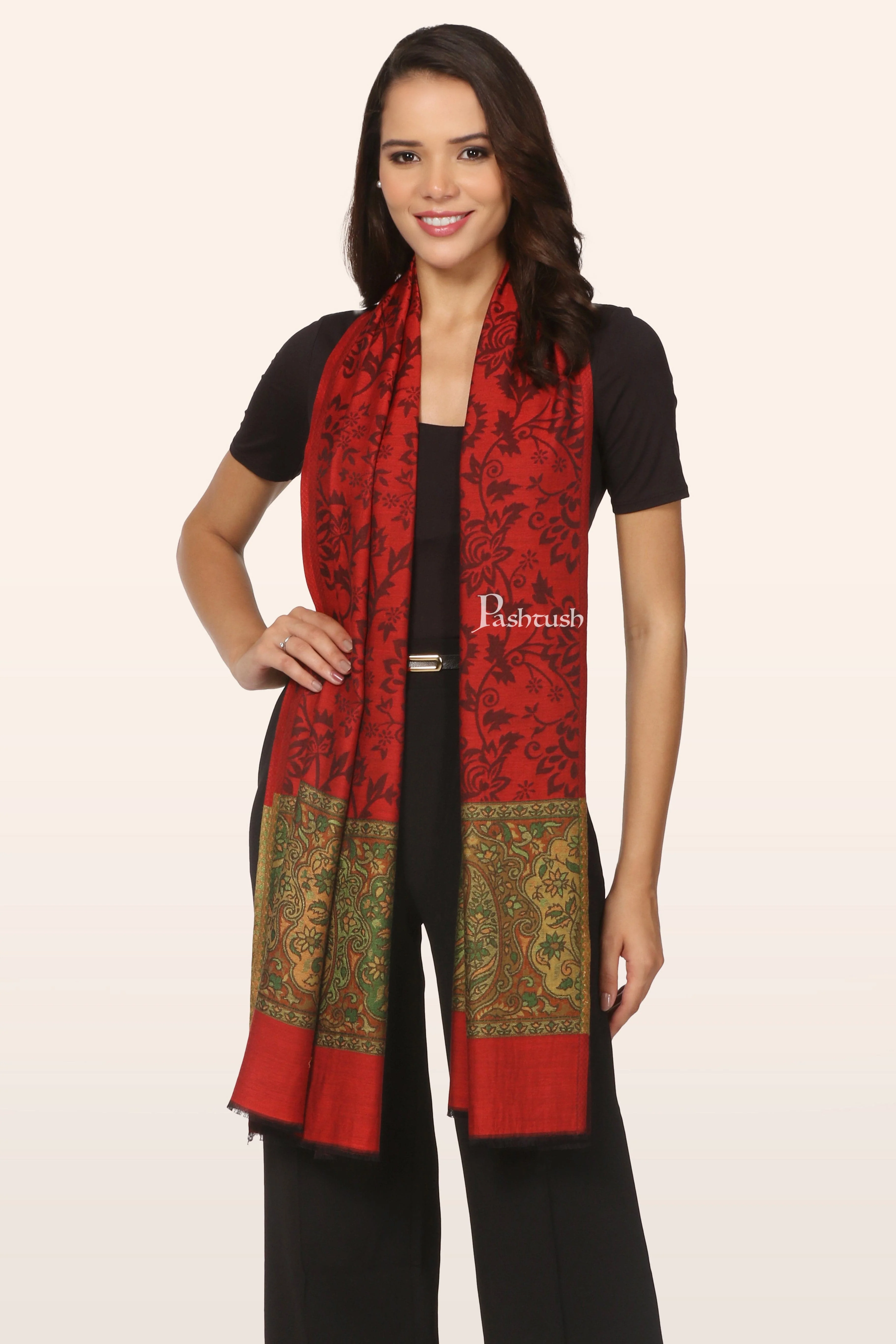 Pashtush Womens Bamboo Stole, Pasiley Palla Design, Red - Image 4