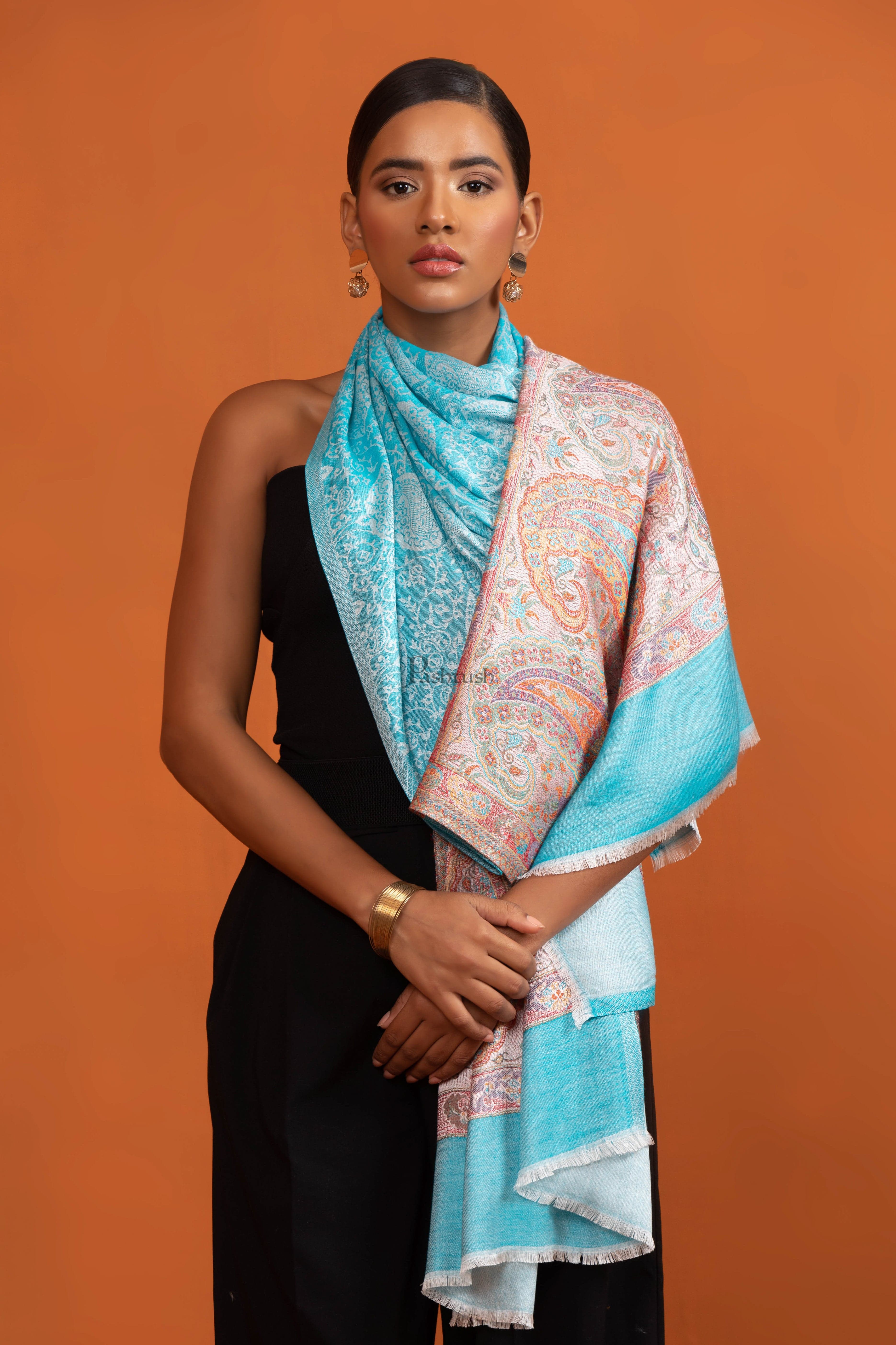 Pashtush Womens Bamboo Stole, Pasiley Weave Design, Arabic Blue - Image 5