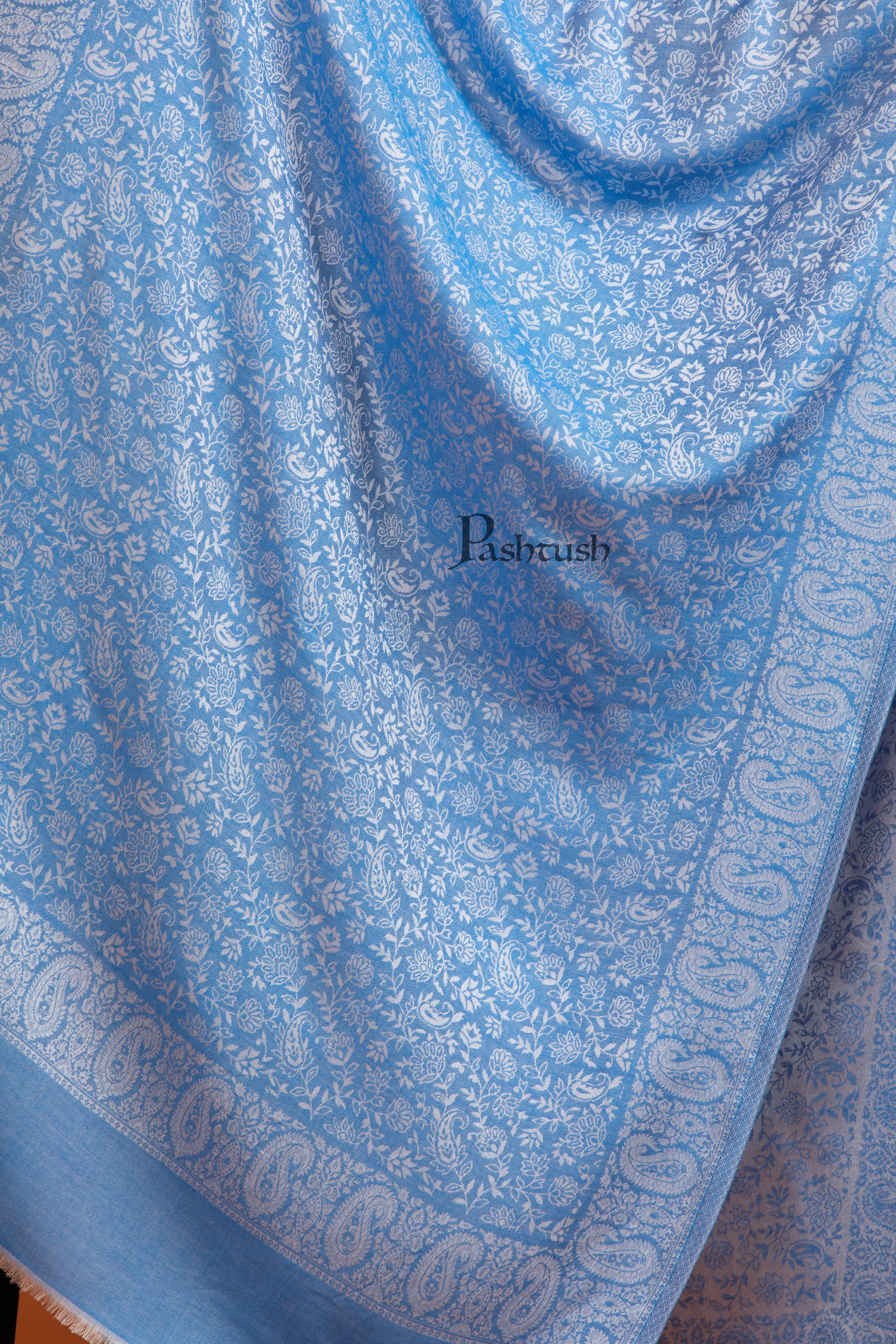 Pashtush Womens Bamboo Stole, Pasiley Weave Design, Arabic Sea Blue - Image 2