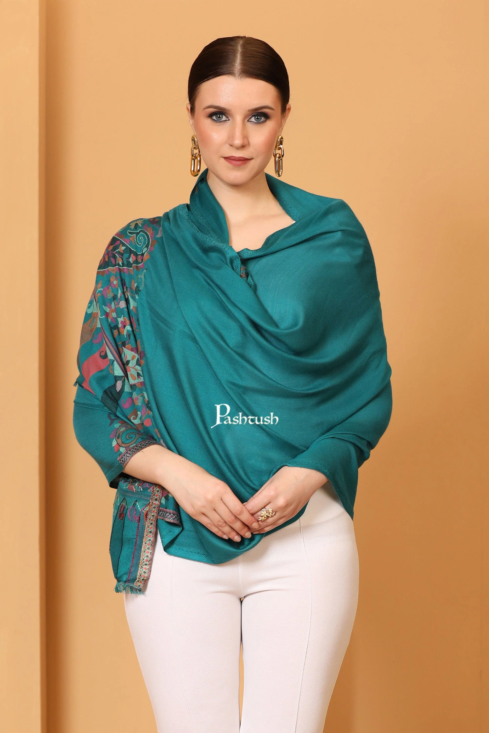 Pashtush womens Bamboo stole, Reversible Ethnic Paisley Palla design, Arabic Sea Blue - Image 5