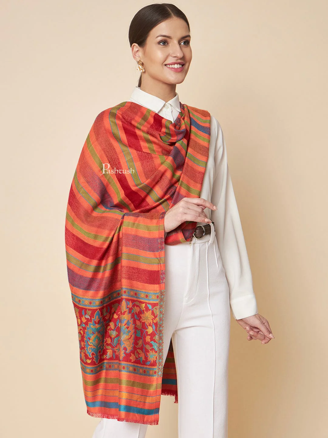 Pashtush Womens Bamboo Stole, Stripe Design, Multicolour - Image 3
