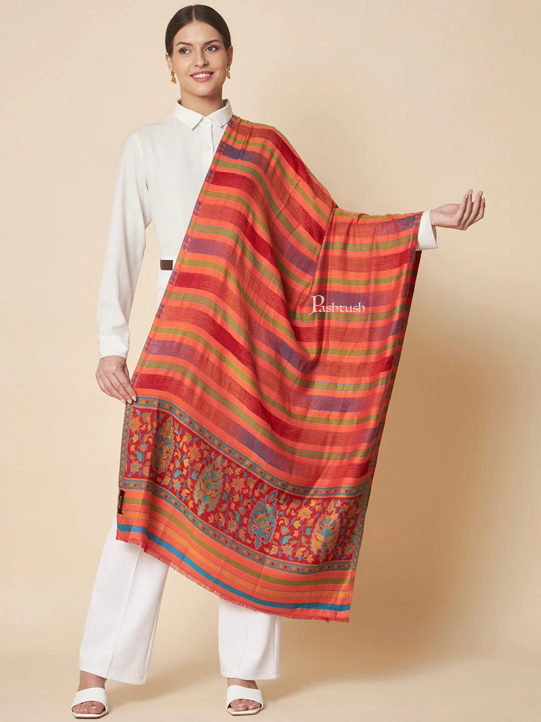 Pashtush Womens Bamboo Stole, Stripe Design, Multicolour - Image 5