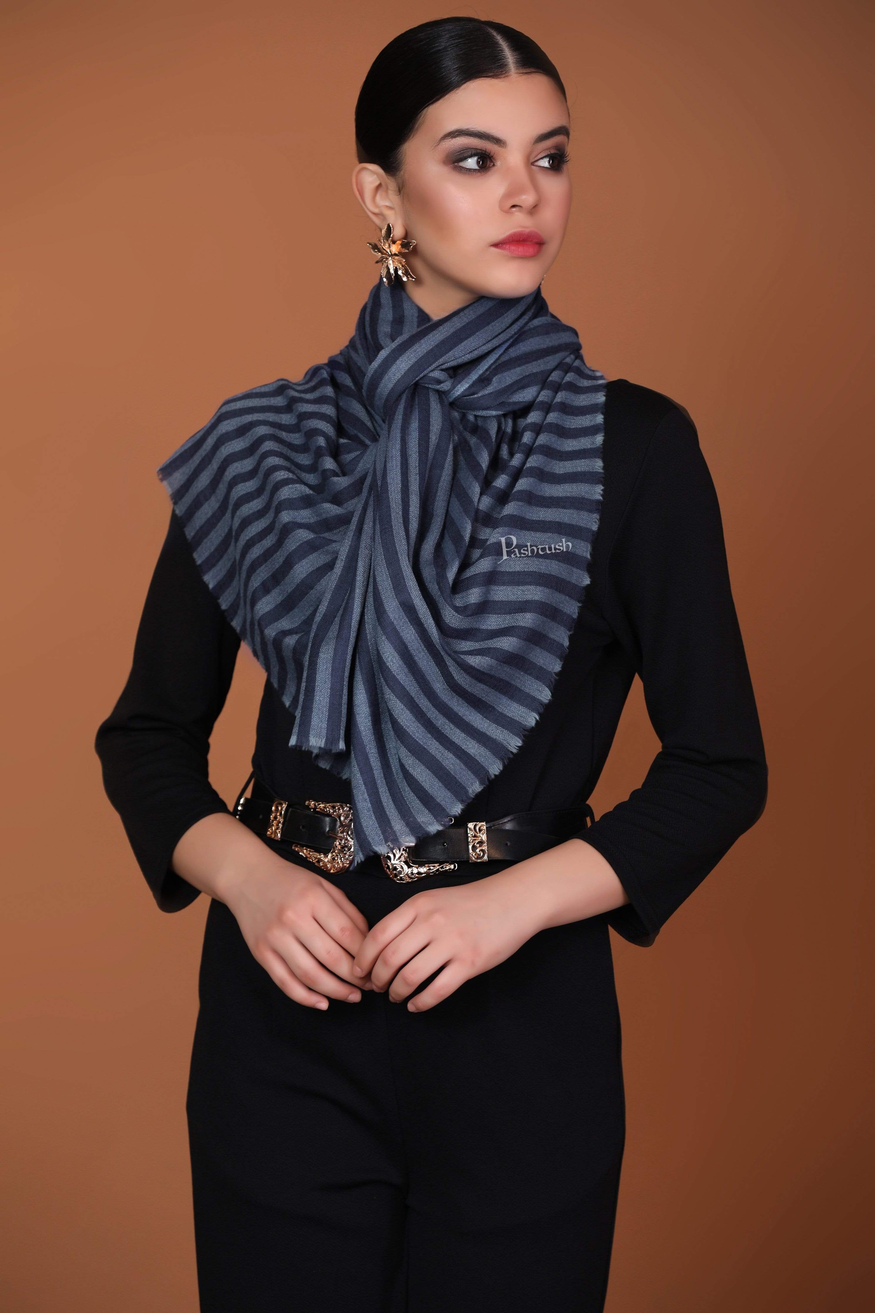 Pashtush Womens Cashmere And Wool Blended Scarf, Navy Blue - Image 6