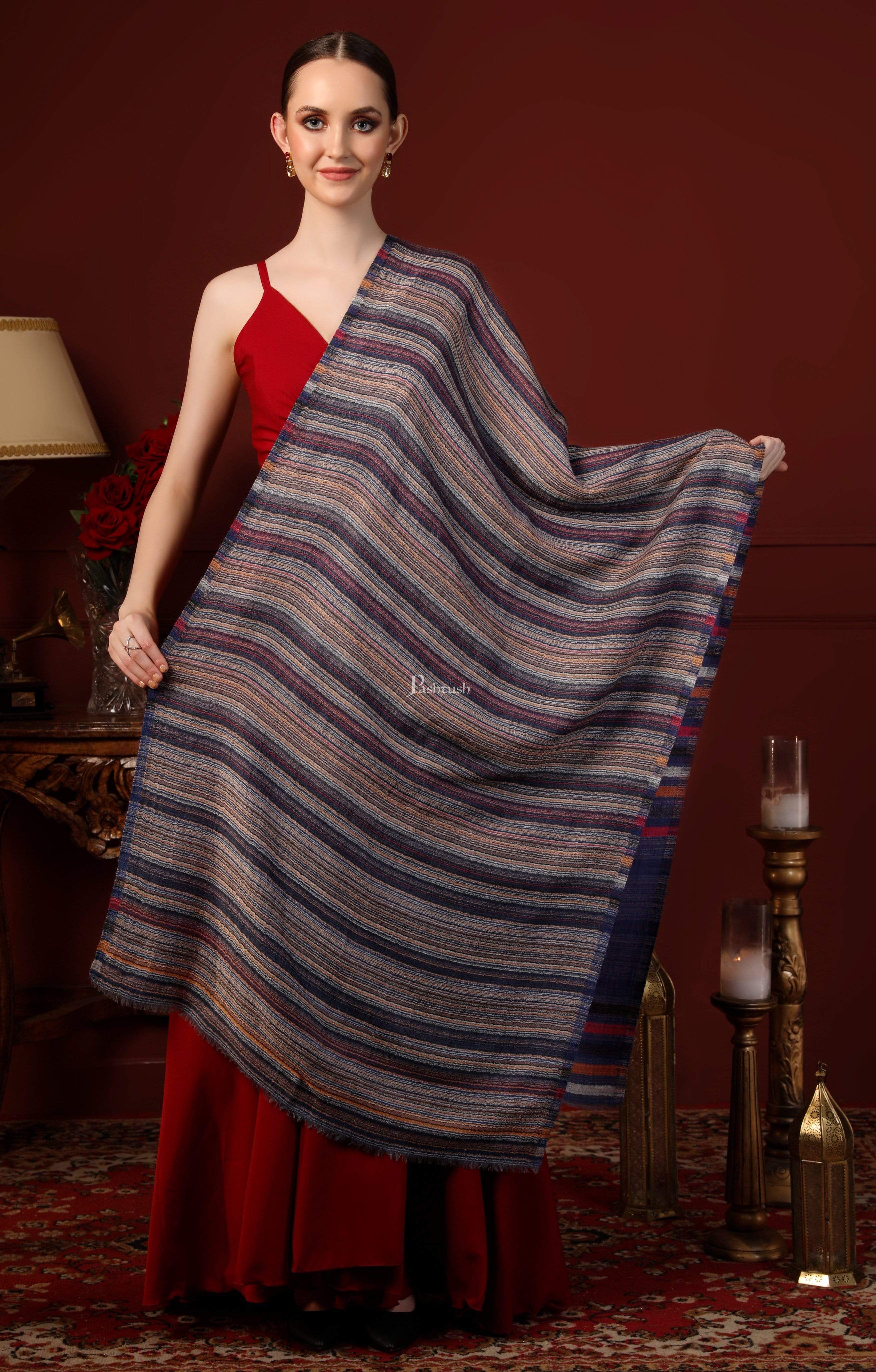 Pashtush Womens Cashmere And Wool Blended Scarf, With Fluro-Neon Stripes