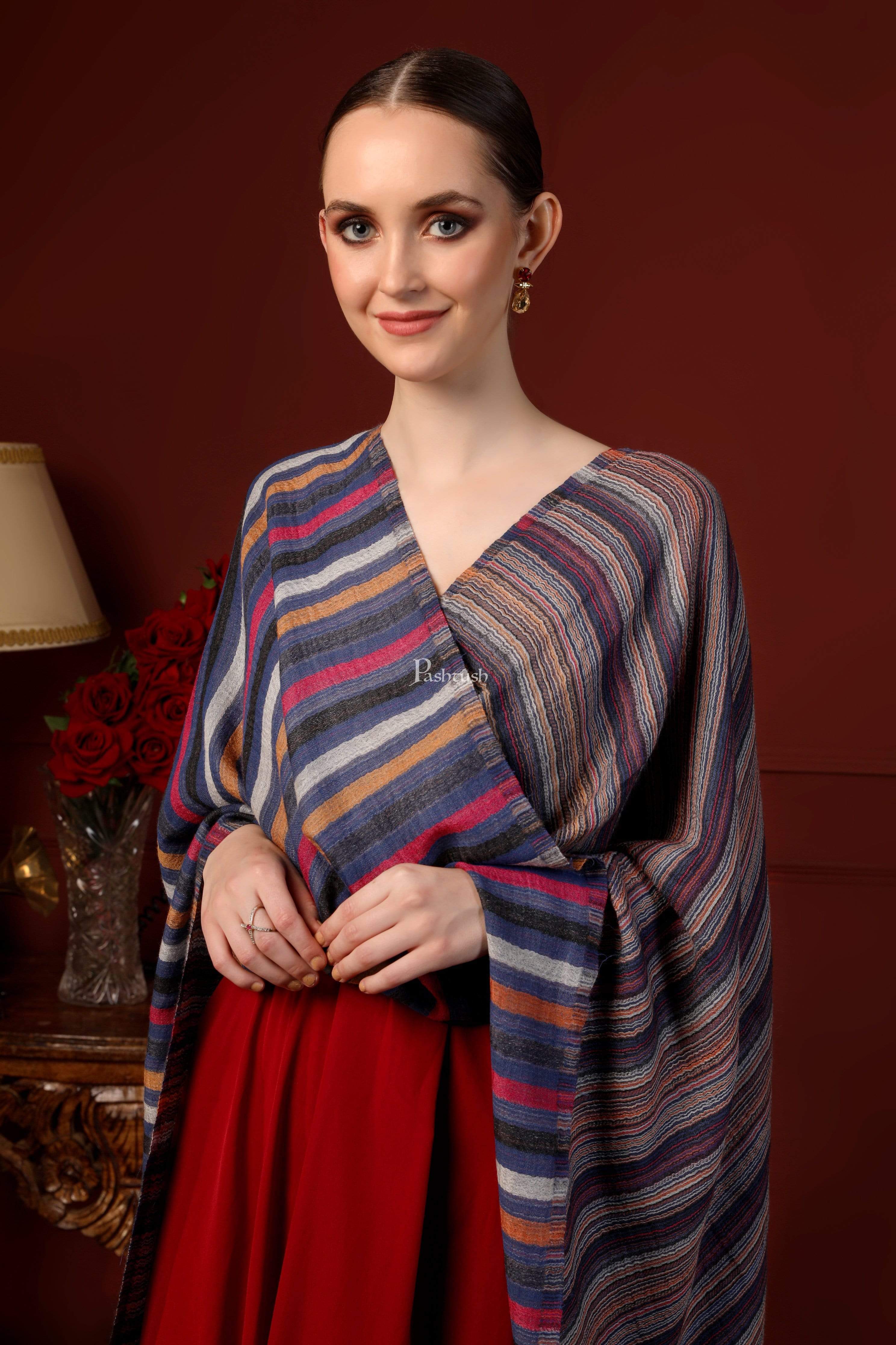 Pashtush Womens Cashmere And Wool Blended Scarf, With Fluro-Neon Stripes - Image 3