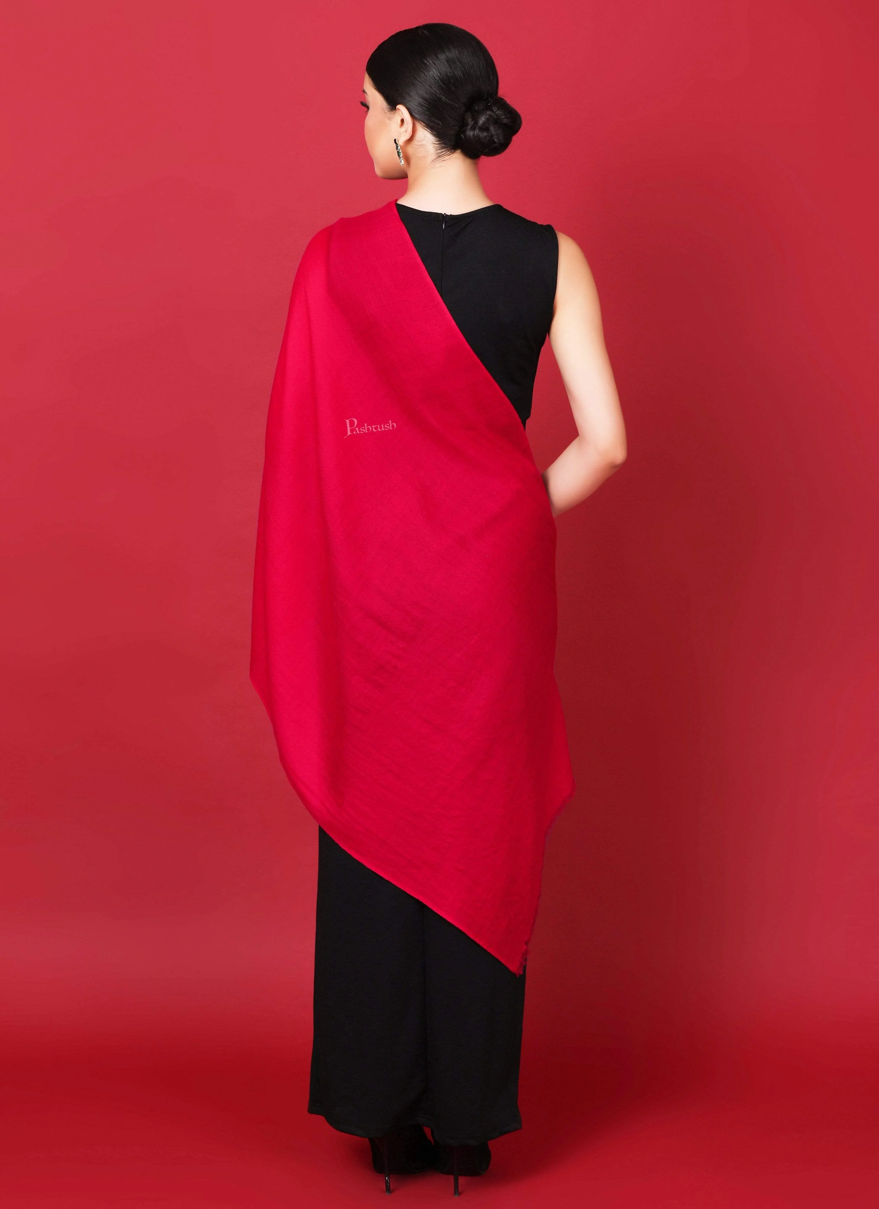 Pashtush Womens Extra Soft Premium Rich Cashmere Scarf, With Diamond Weave, Deep Pink - Image 3