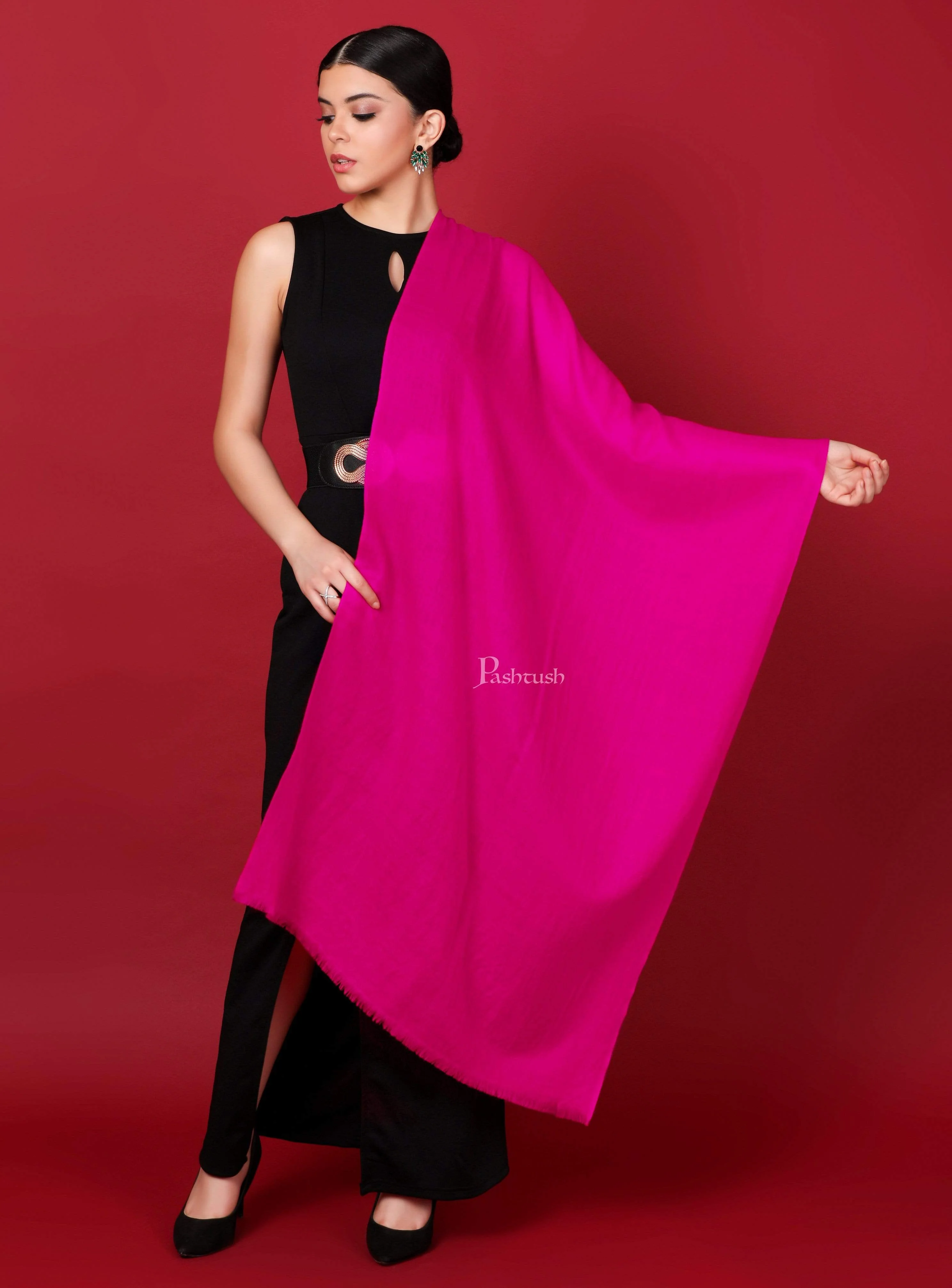 Pashtush Womens Softest Cashmere Scarf, Diamond Weave, Fuchsia
