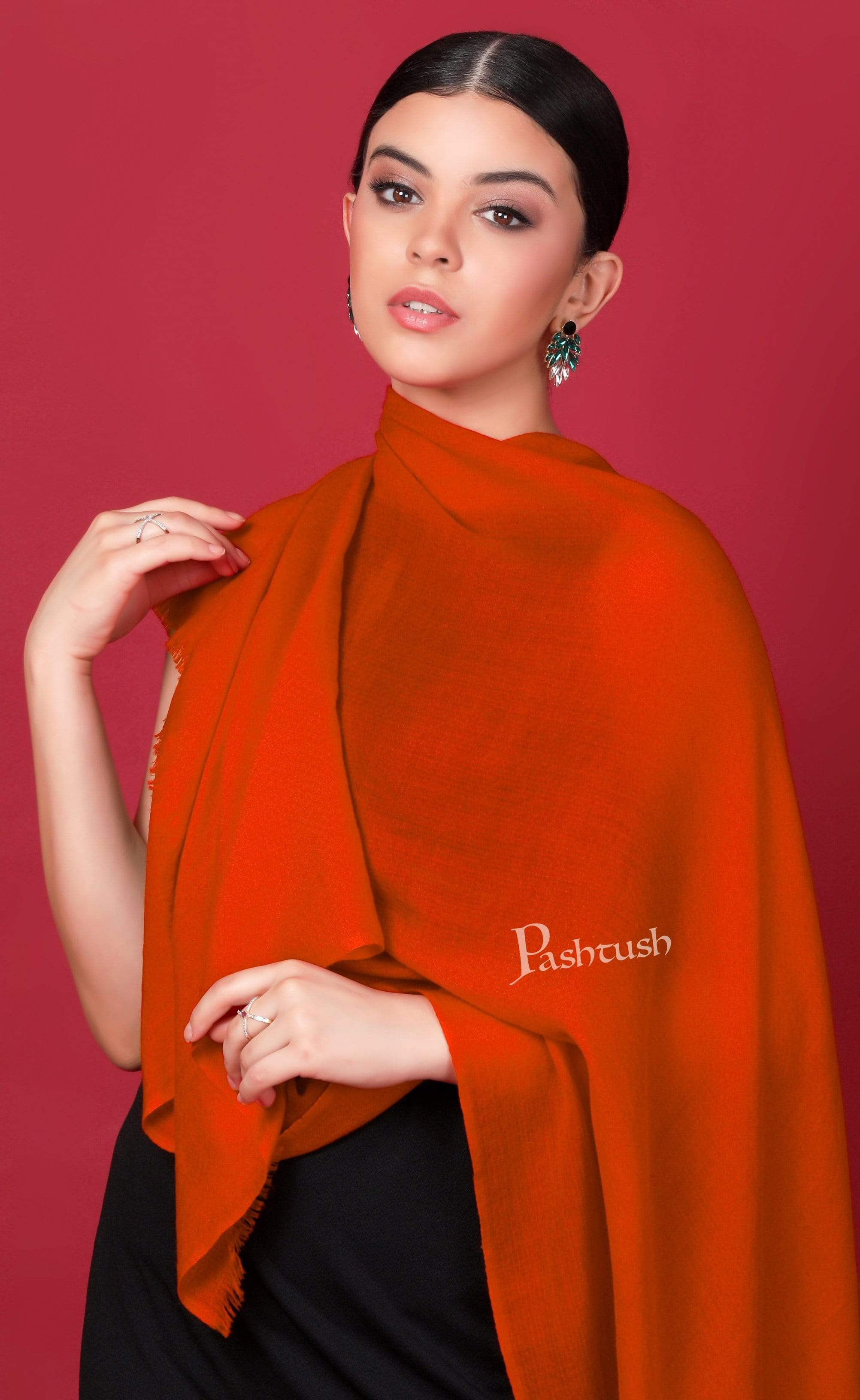 Pashtush Womens Cashmere Scarf, Diamond Weave, Orange - Image 5