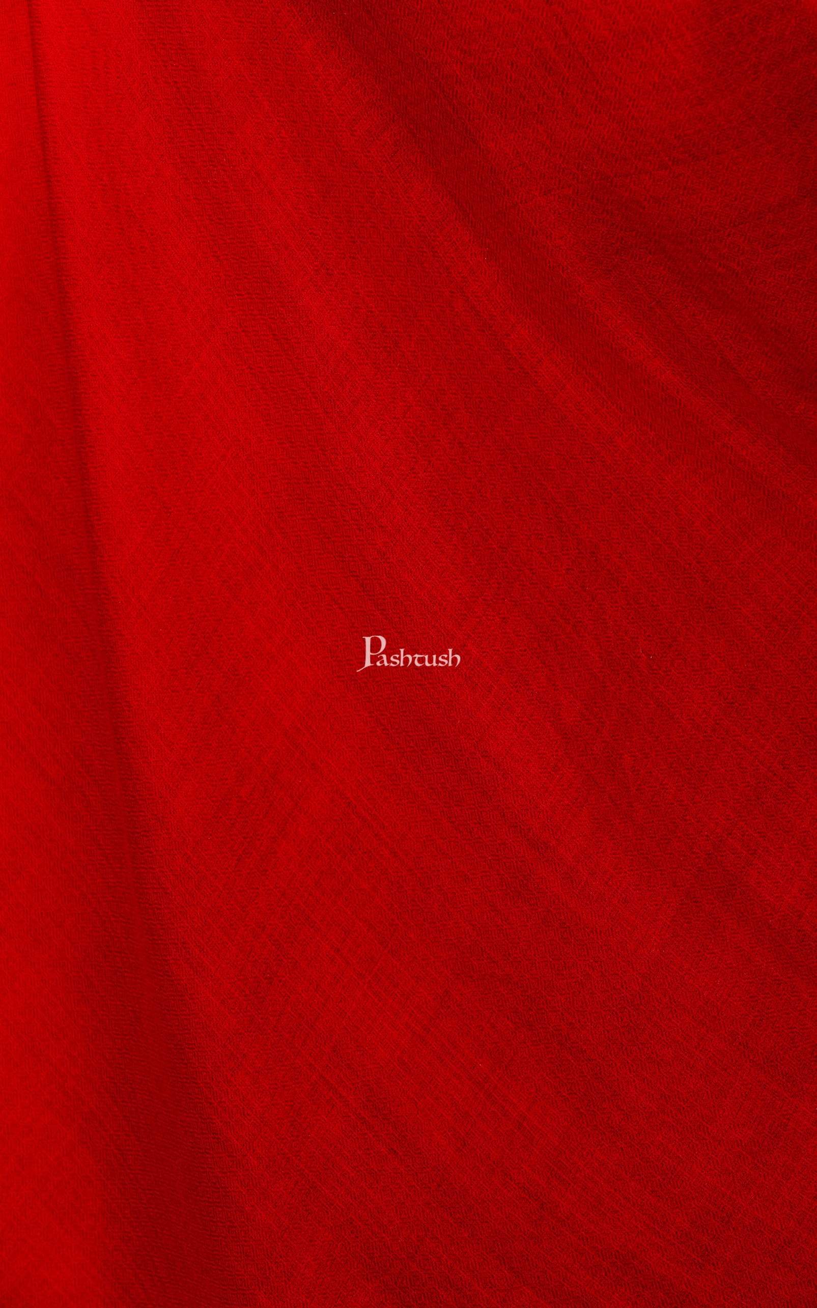 Pashtush Womens Cashmere Scarf, Diamond Weave, Scarlet Red - Image 3