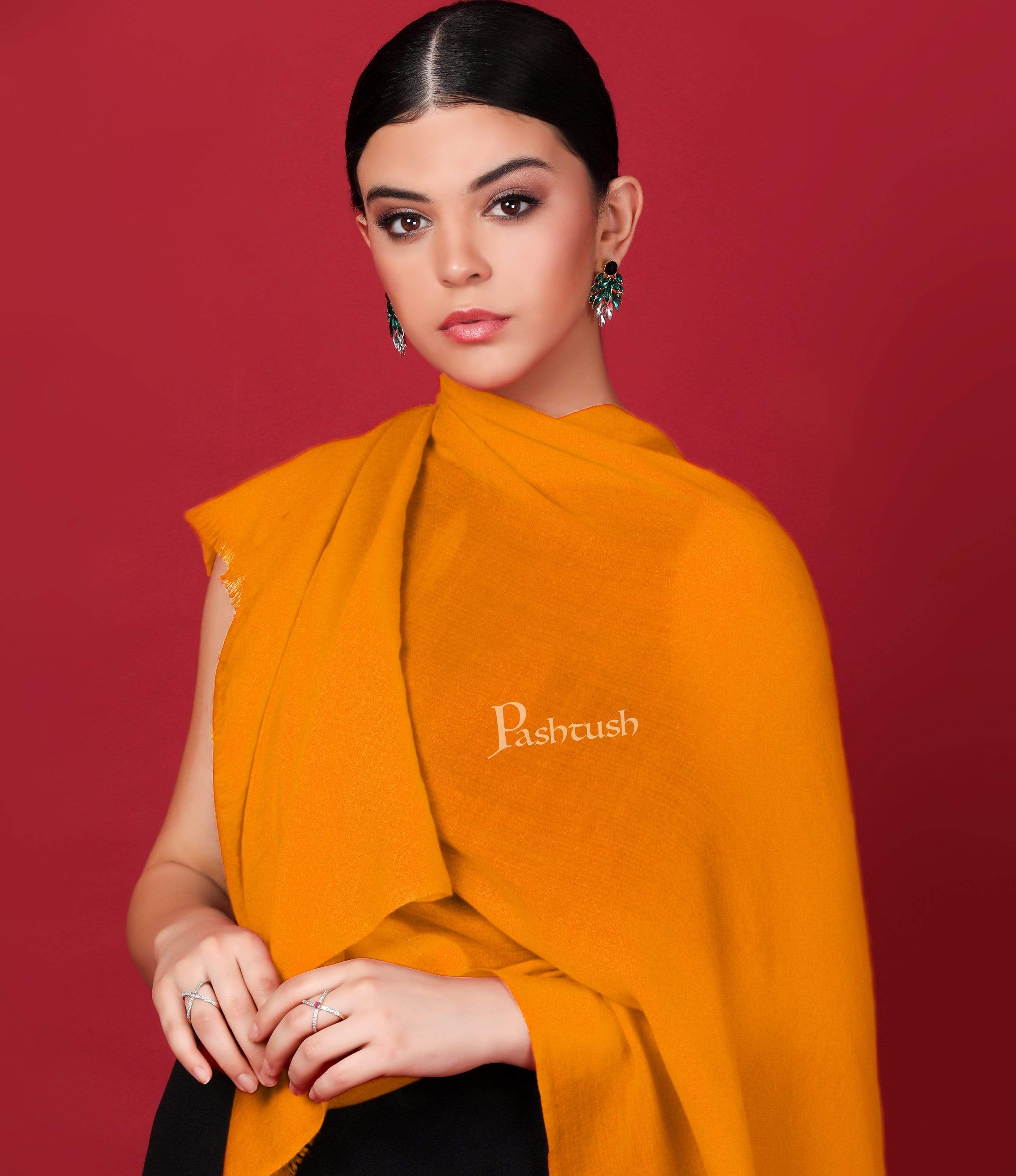 Pashtush Womens Cashmere Scarf, Diamond Weave, Vibrant Orange - Image 6