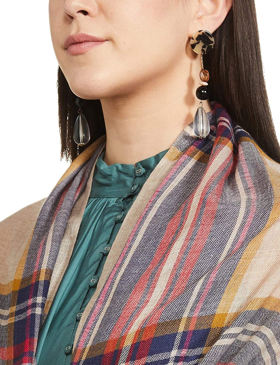 Pashtush Womens Cashmere Wool Checkered Scarf - Image 2