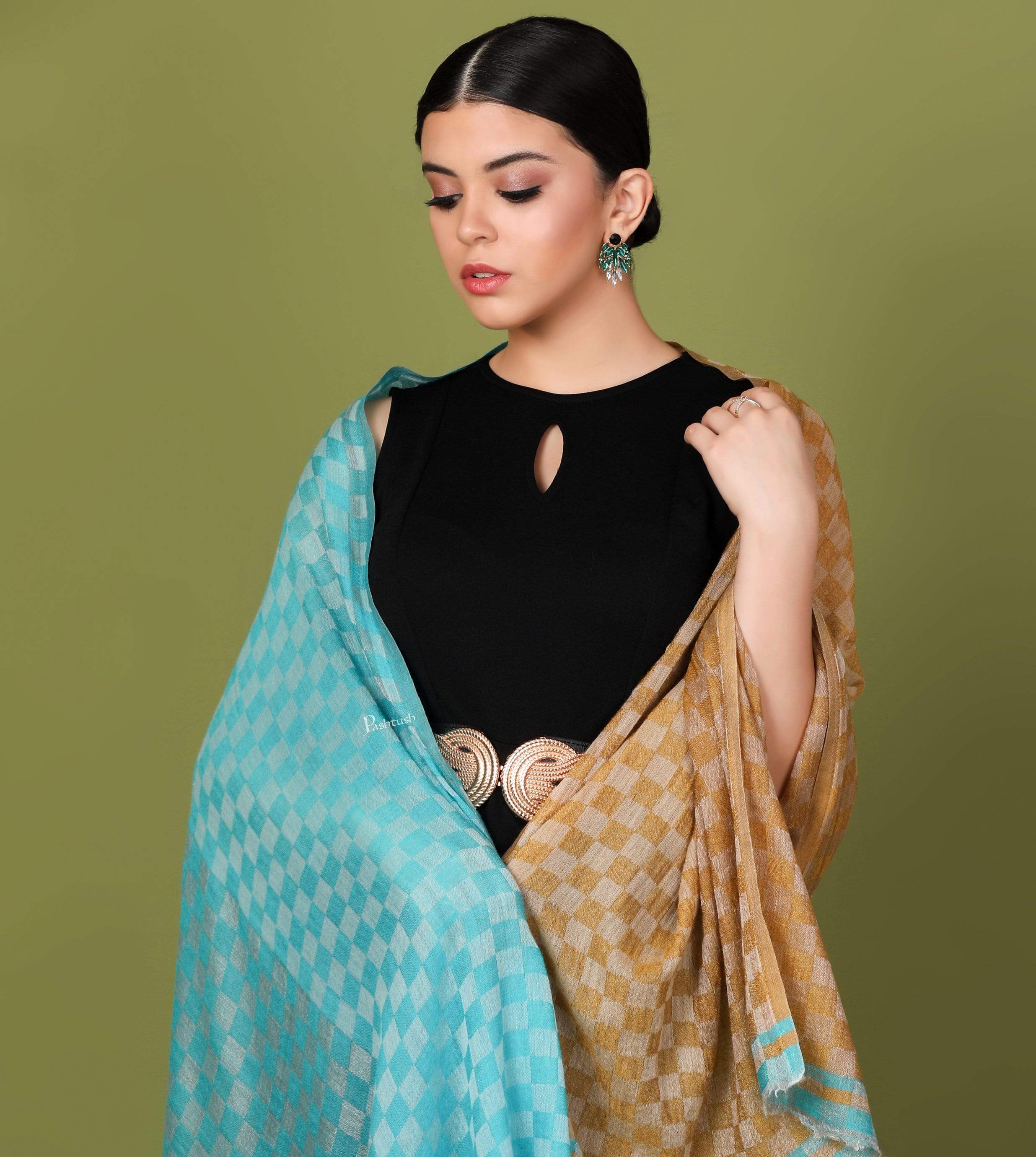 Pashtush Womens Cashmere Wool Scarf, Reversible Twin Coloured Scarf, Pacific Hues - Image 5
